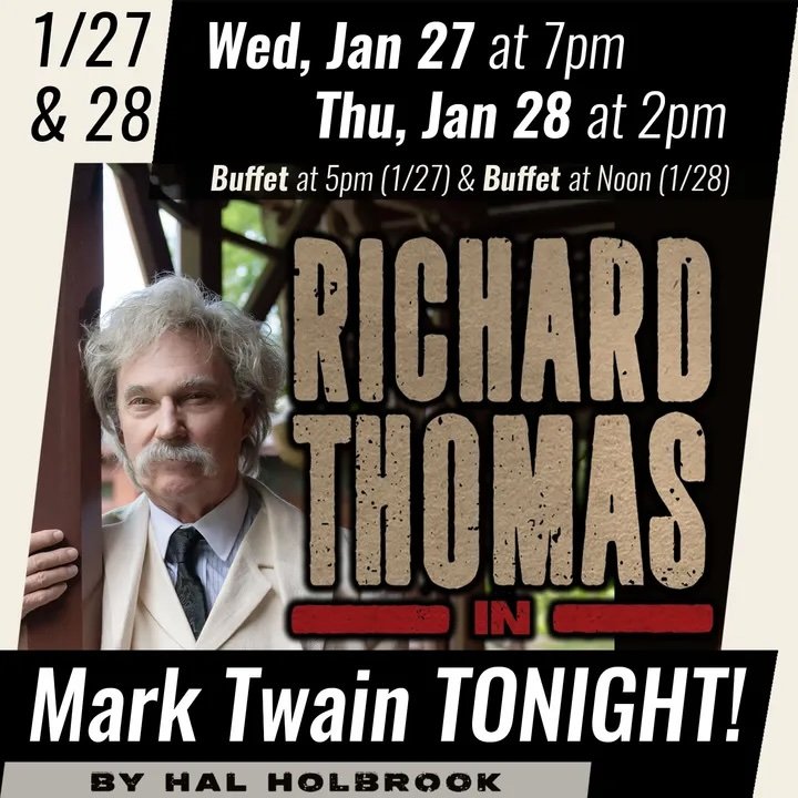 Richard Thomas as Mark Twain, promoting Mark Twain Tonight! performances January 27–28 at Spencer Theater near Ruidoso.