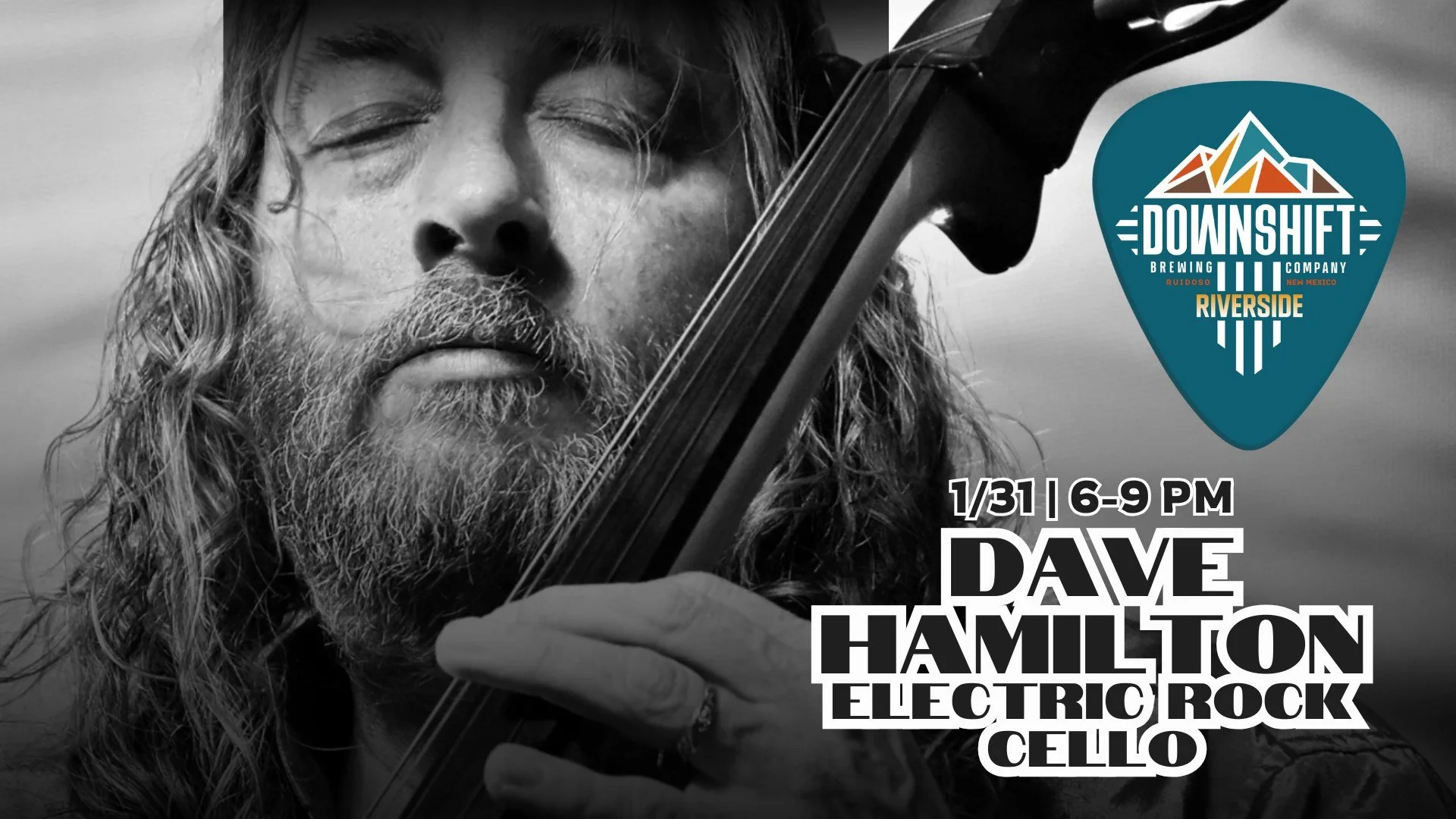 Promotional event graphic for live music at Downshift Brewing Company Riverside in Ruidoso, NM