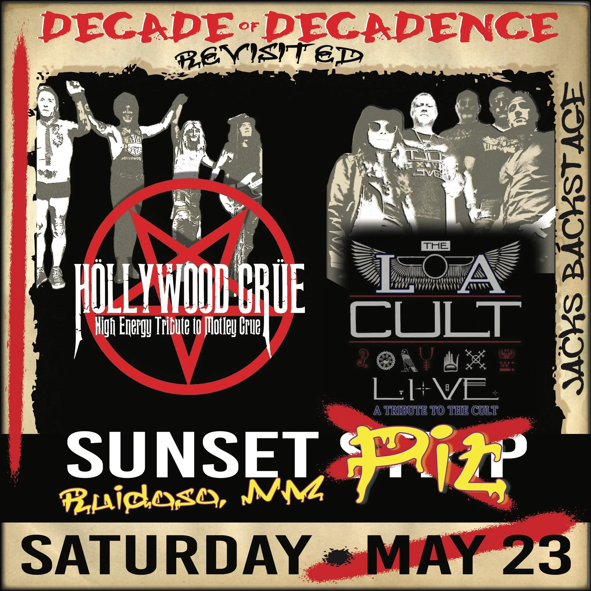 Promotional event graphic for live music at Jacks Backstage in Ruidoso, NM