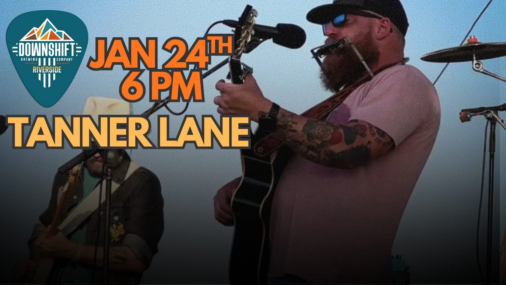 Promotional event graphic for live music at Downshift Brewing Company Riverside in Ruidoso, NM