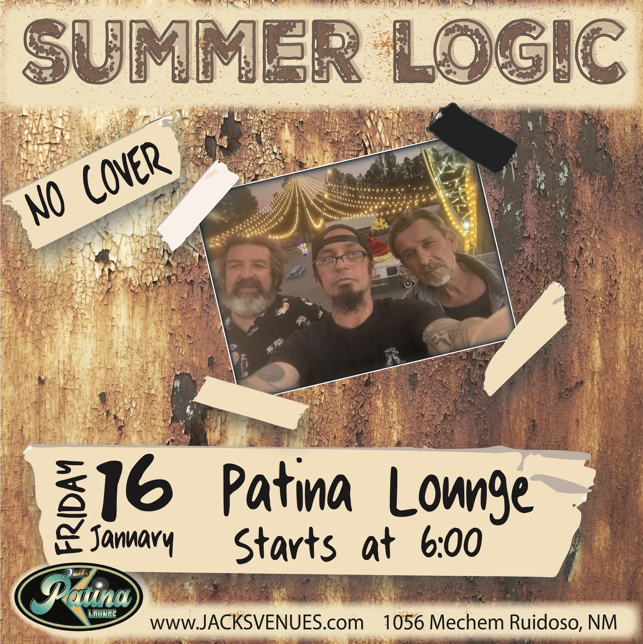Promotional event graphic for live music at the Patina Lounge in Ruidoso, NM