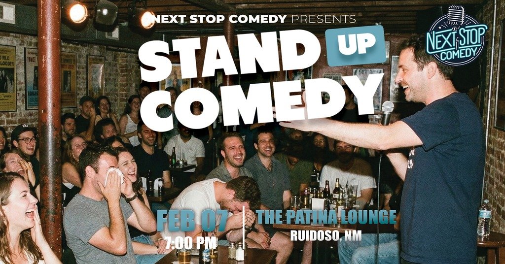 Promotional event graphic for stand-up comedy at the Patina Lounge in Ruidoso, NM