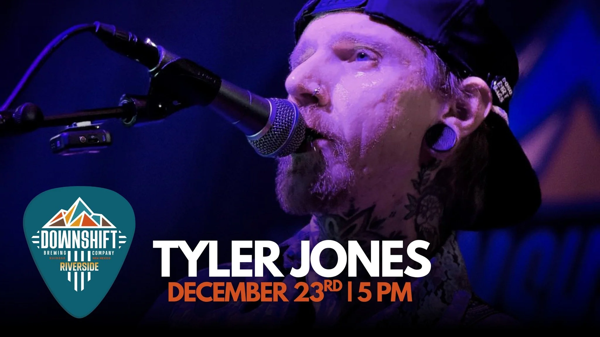 Promotional event graphic for live music at Downshift Brewing Company Riverside in Ruidoso, NM