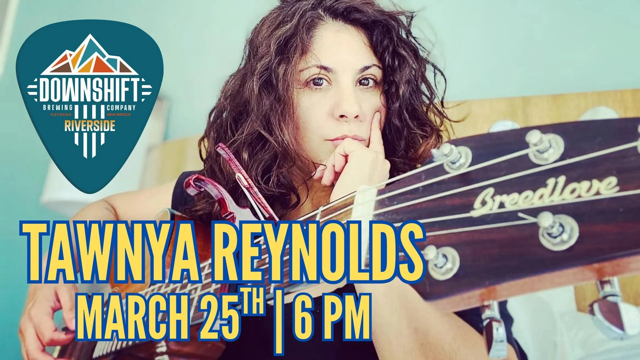 Promotional event graphic for live music at Downshift Brewing Company Riverside in Ruidoso, NM