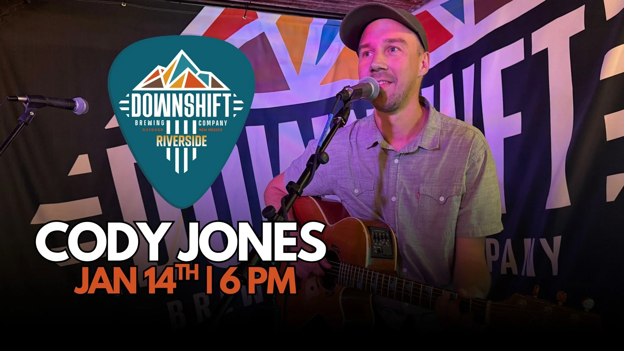 Promotional event graphic for live music at Downshift Brewing Company Riverside in Ruidoso, NM
