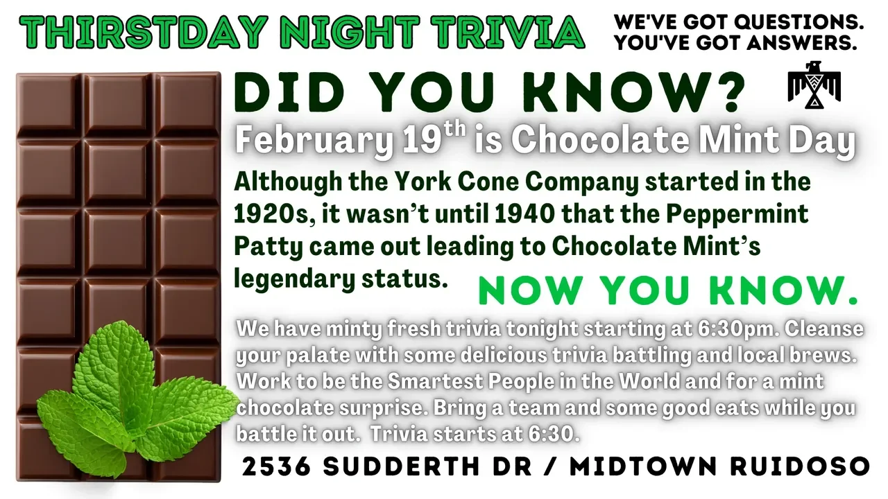 Promotional event graphic for Lost Hiker Brewing Company Thirstday Night Trivia in Ruidoso, NM