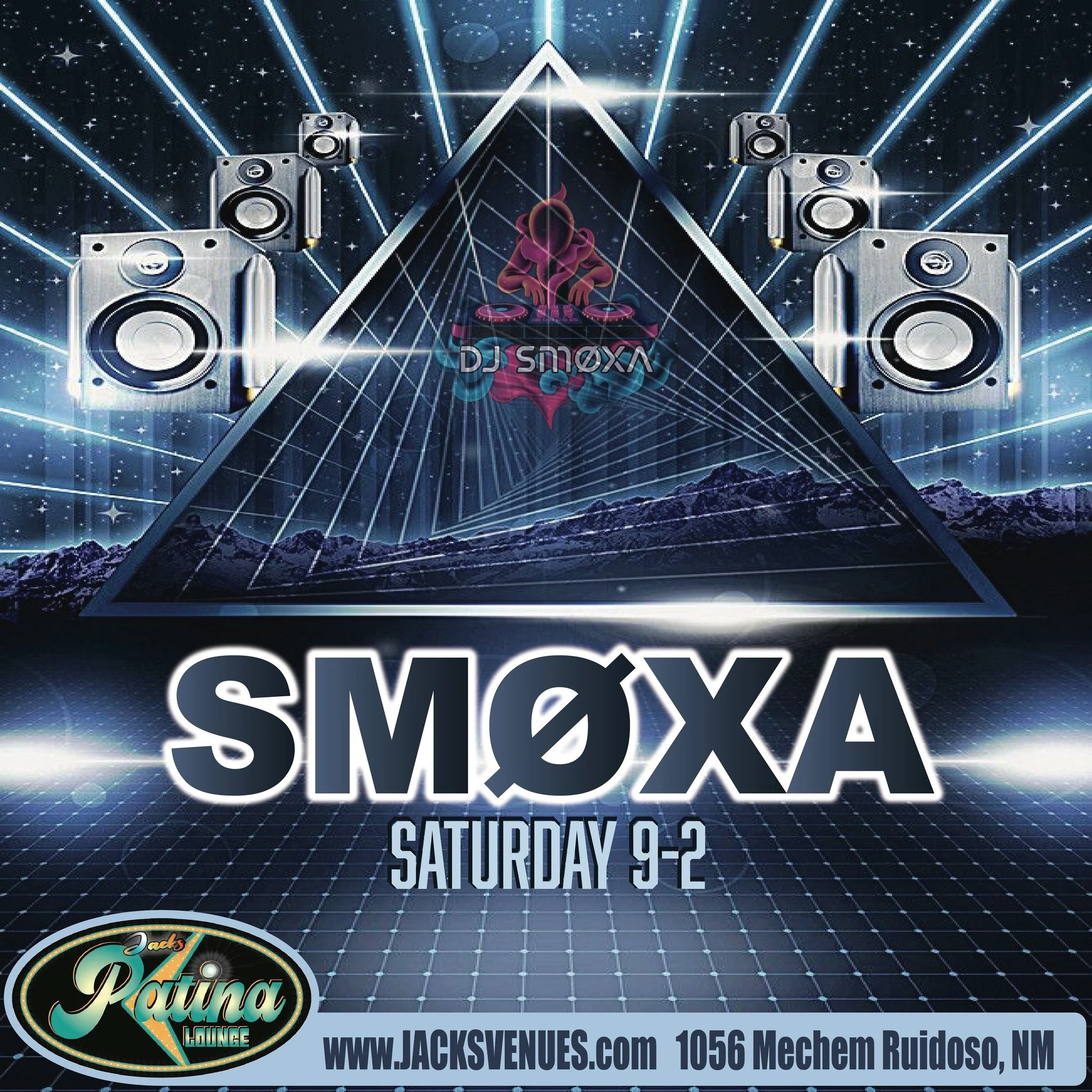 Promotional event graphic for DJ Dance Night at Jacks Patina Lounge in Ruidoso, NM