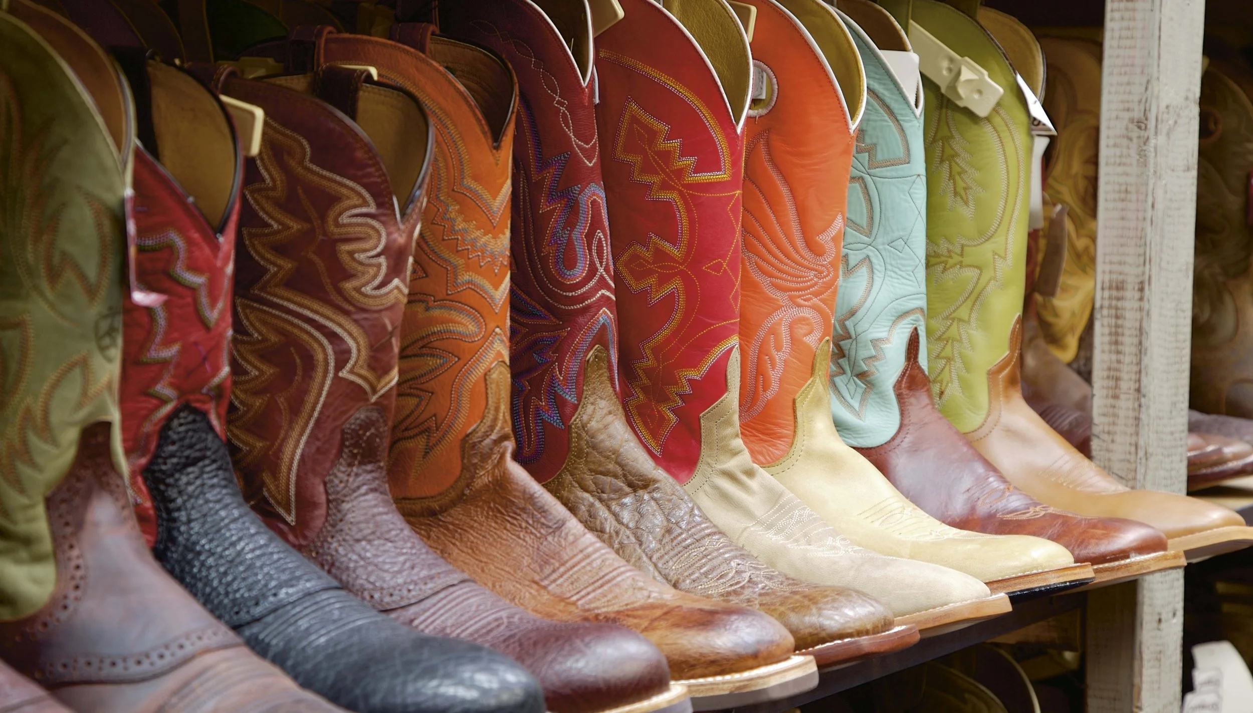  Selection of cowboy boots at Boots &amp; Jeans in Ruidoso. 