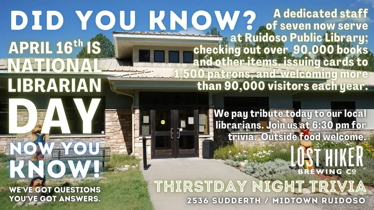 Promotional event graphic for Thirstday Night Trivia at Lost Hiker Brewing Company in Ruidoso, NM