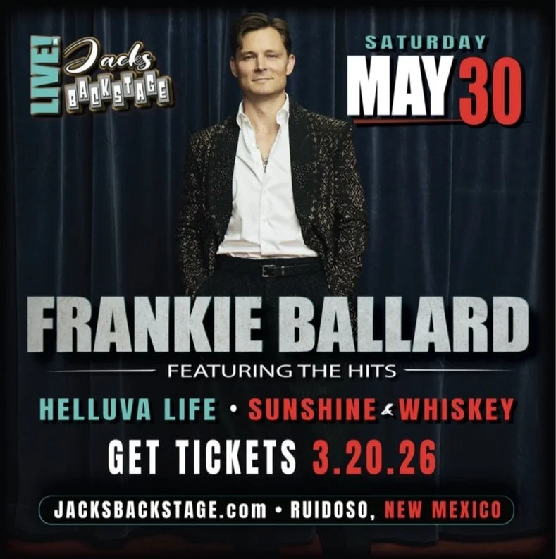 Promotional event graphic for live music at Jacks Backstage in Ruidoso, NM