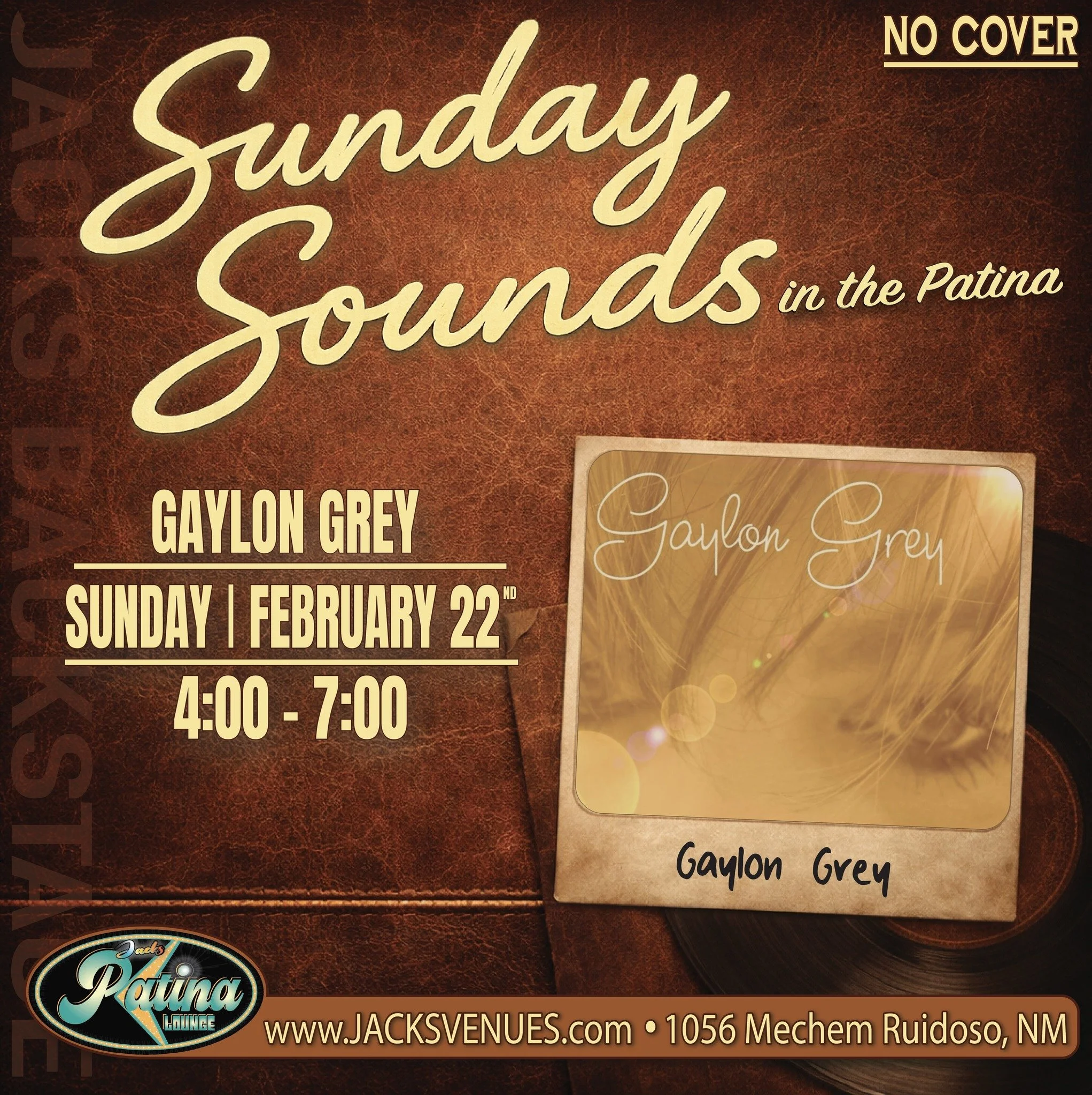 Promotional event graphic for live music at the Patina Lounge in Ruidoso, NM