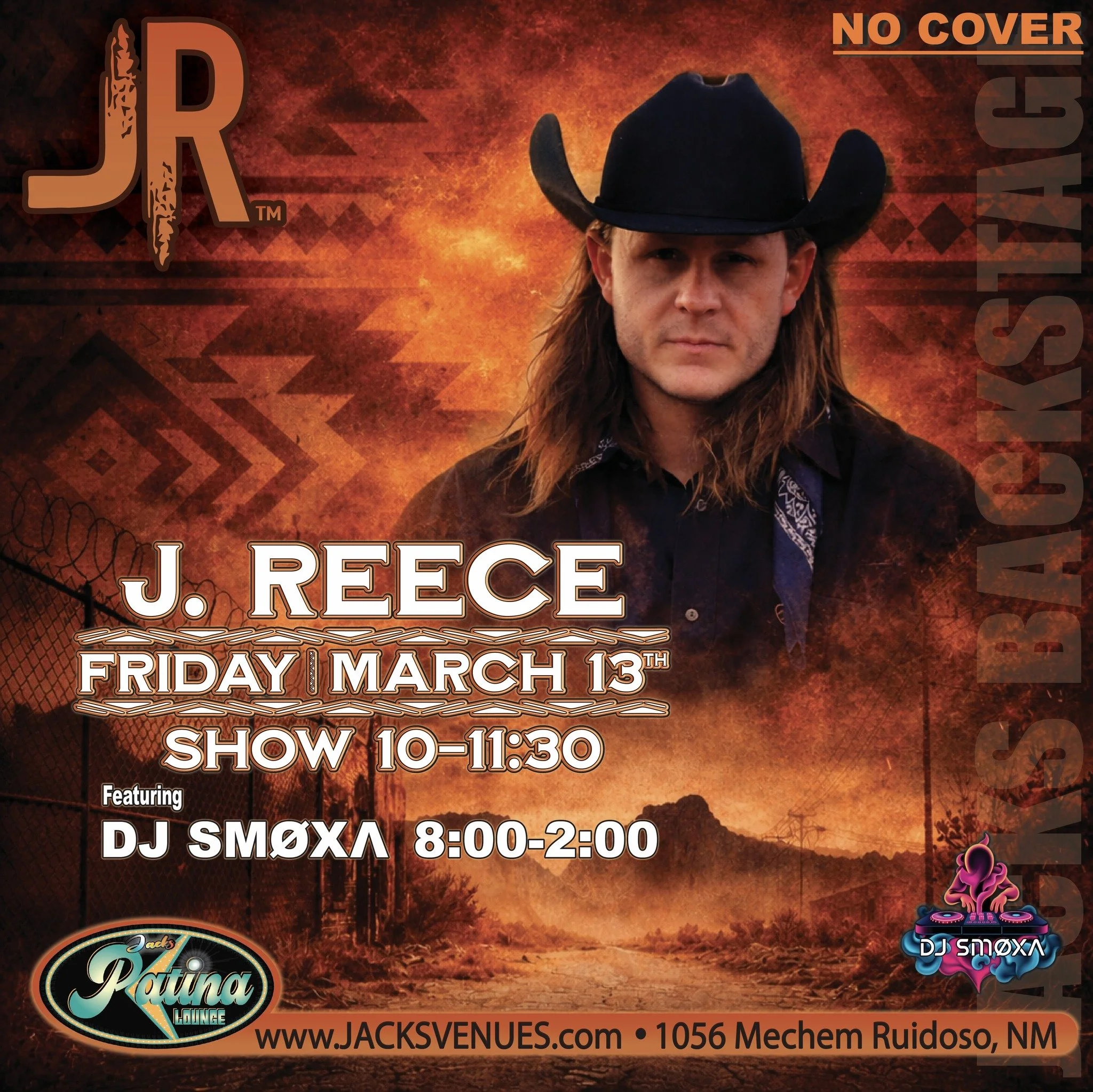 Promotional event graphic for DJ Night at Jacks Patina Lounge in Ruidoso, NM