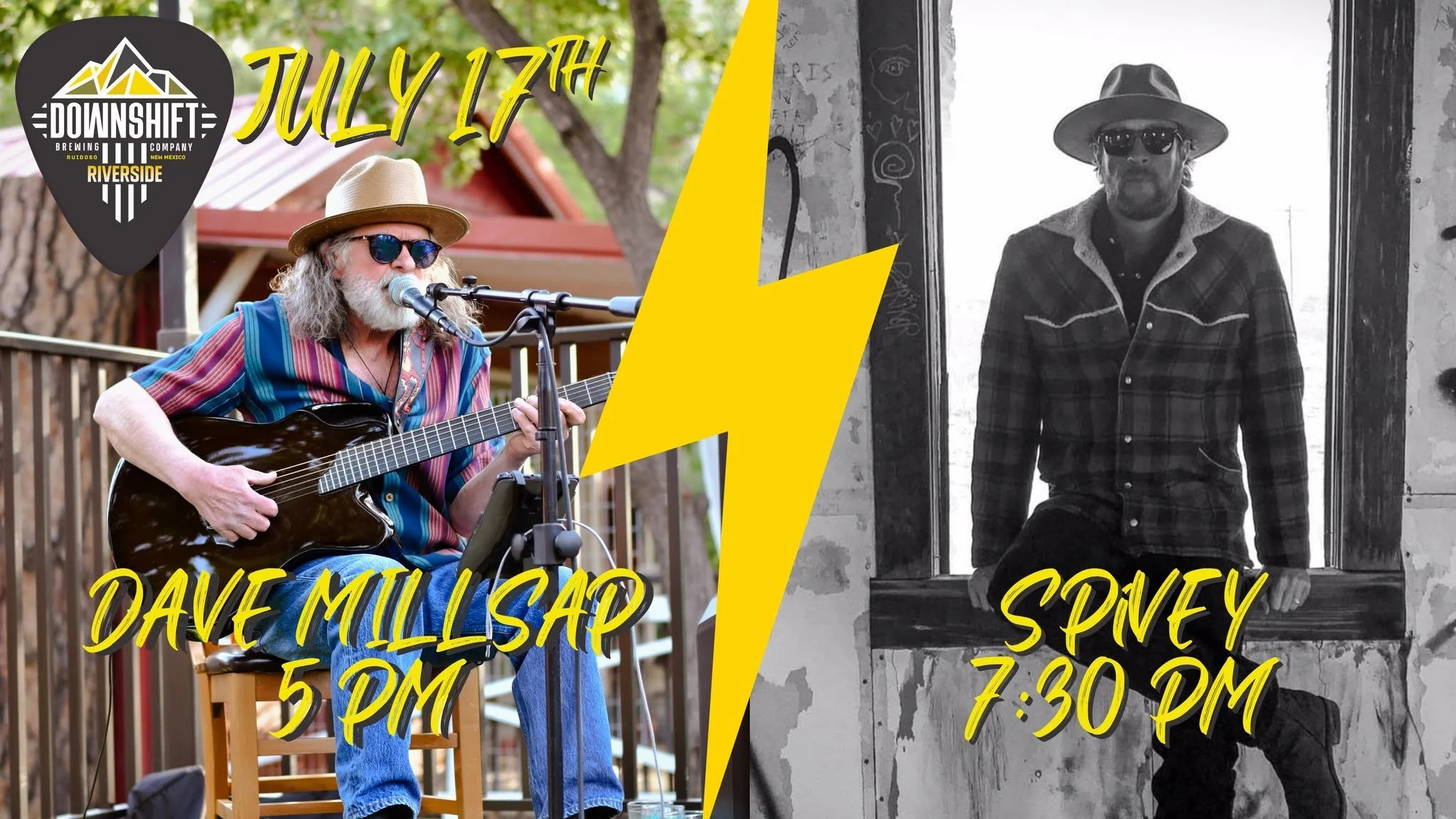 Downshift Brewing Company Riverside presents Dave Millsap at 5 p.m. and Spivey at 7:30 p.m. on July 17.