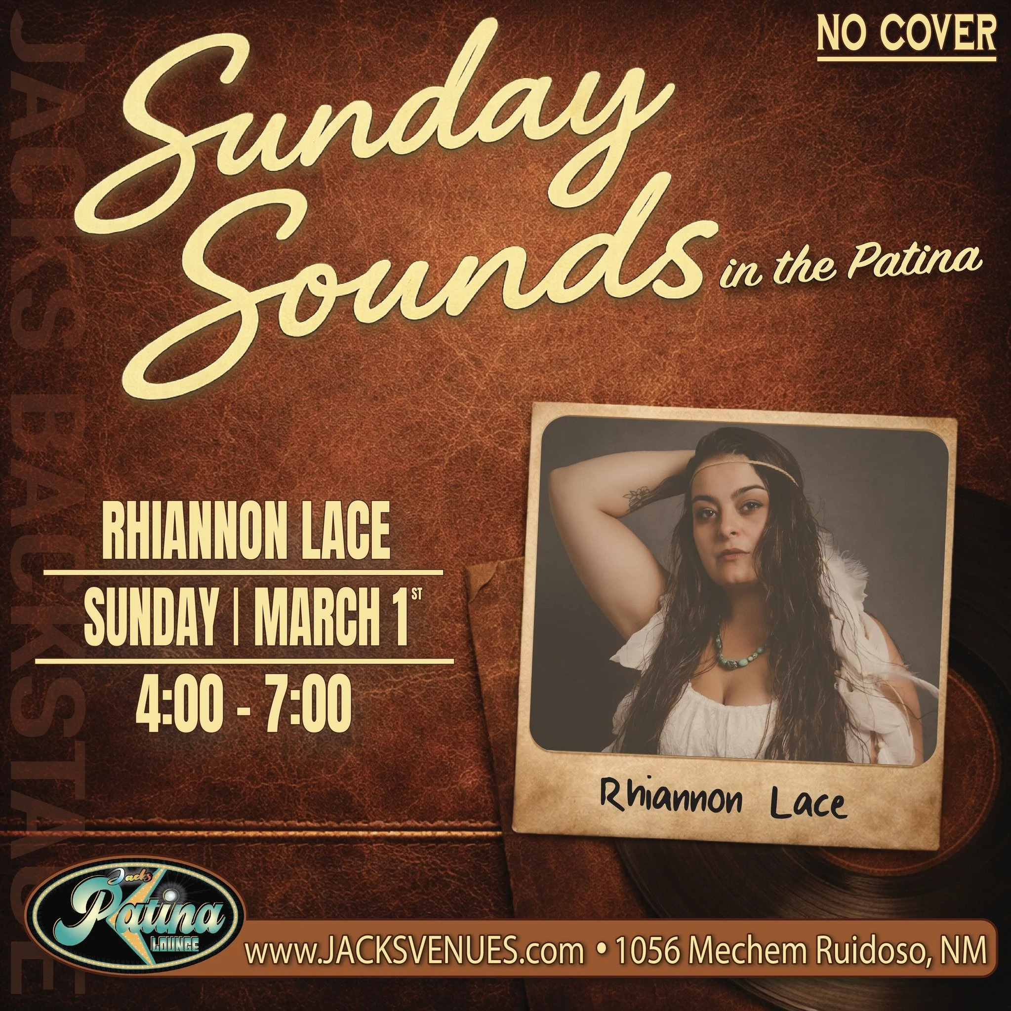 Promotional event graphic for live music at the Patina Lounge at Jacks Backstage in Ruidoso, NM