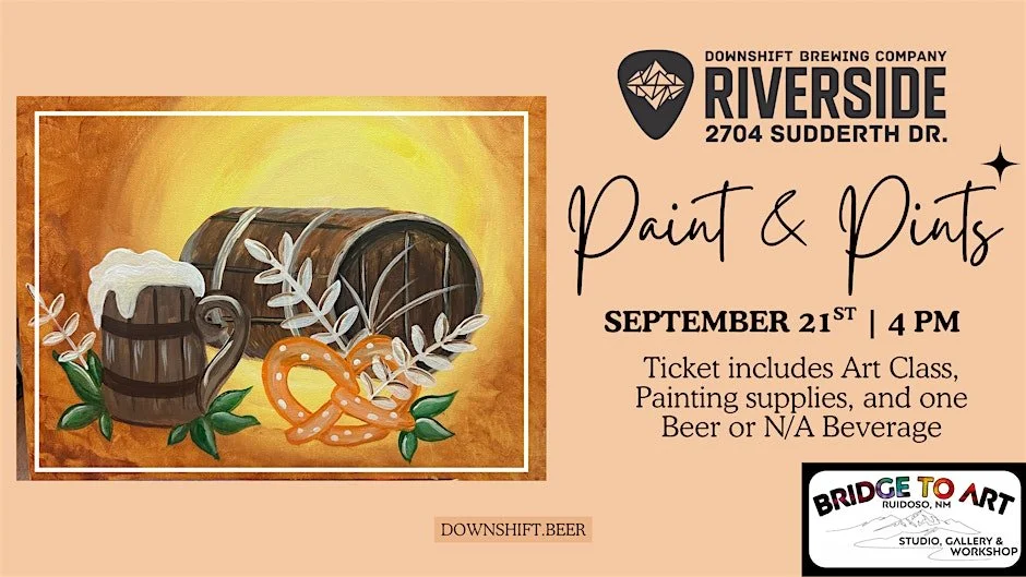 Promotional event graphic for Paint and Pints event in Ruidoso, NM