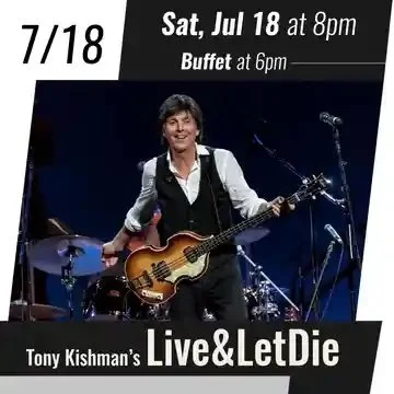 Promotional poster for Live & Let Die featuring Tony Kishman performing the music of Paul McCartney at Spencer Theater on July 18.