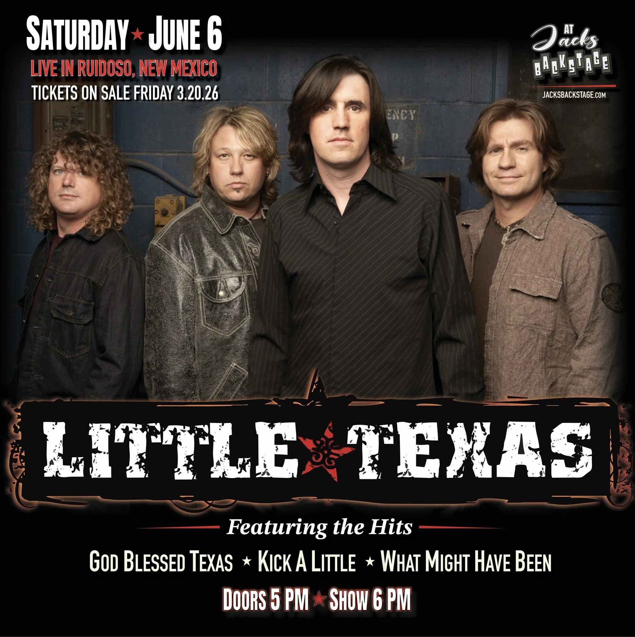 Promotional event graphic for live music at Jacks Backstage in Ruidoso, NM