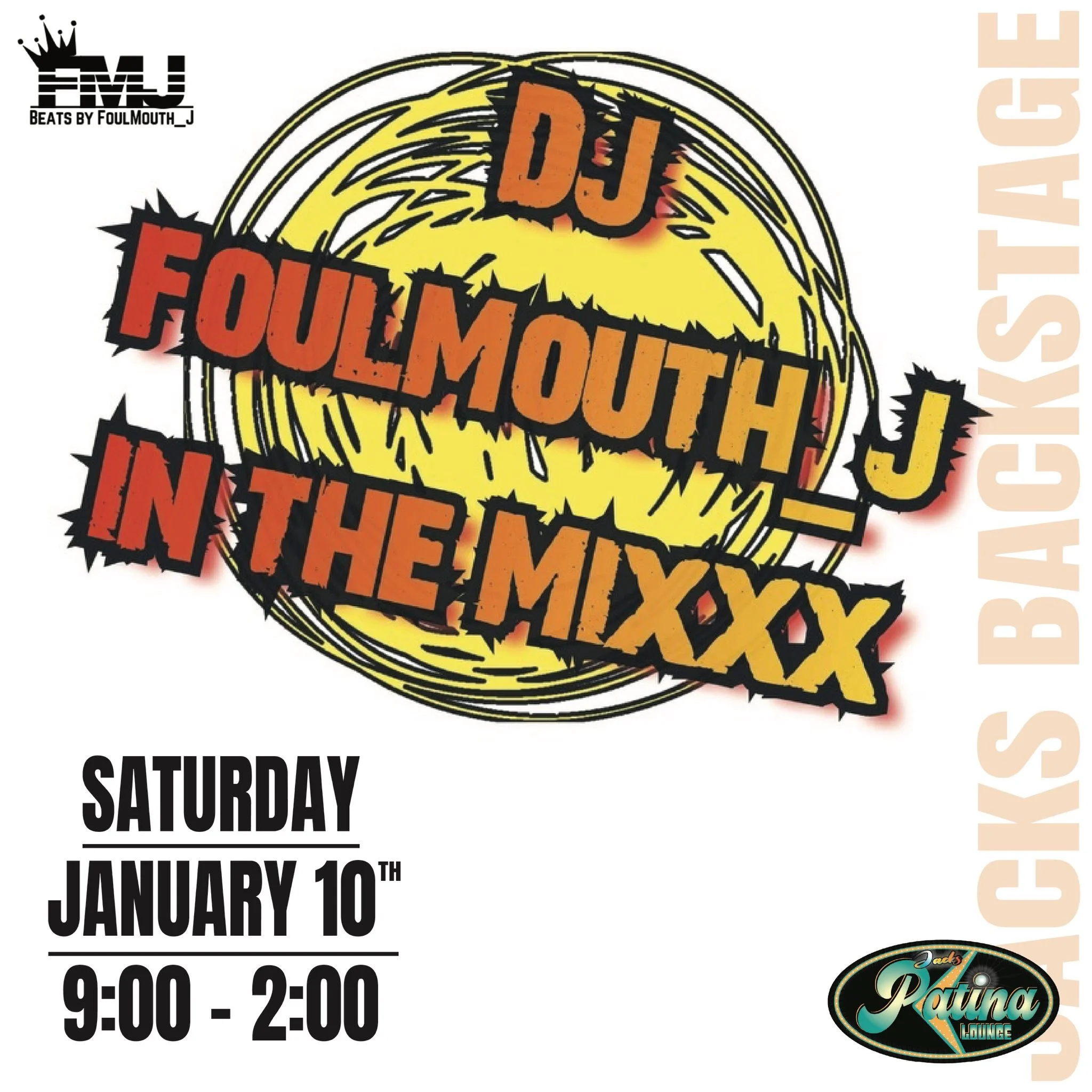 Promotional event graphic for DJ Night at the Patina Lounge in Ruidoso, NM