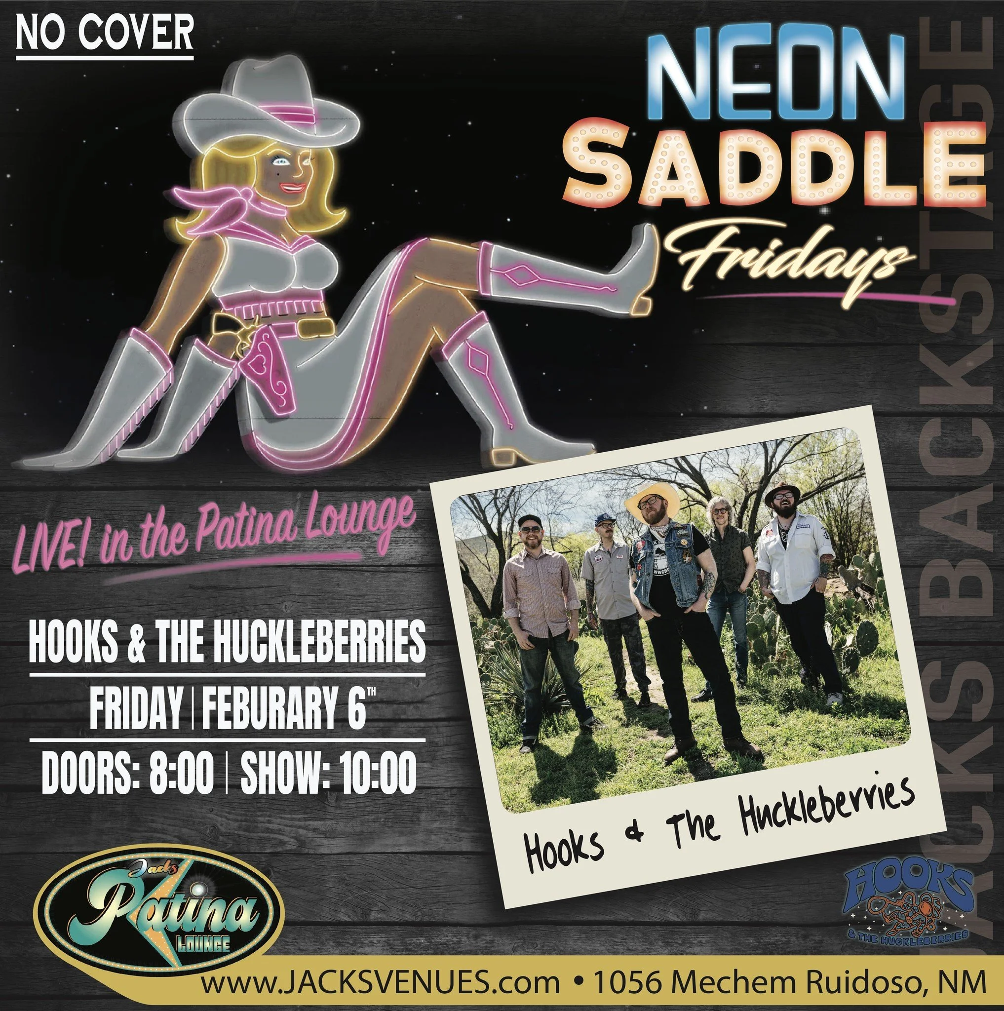 Promotional event graphic for live music at Jacks Patina Lounge in Ruidoso, NM