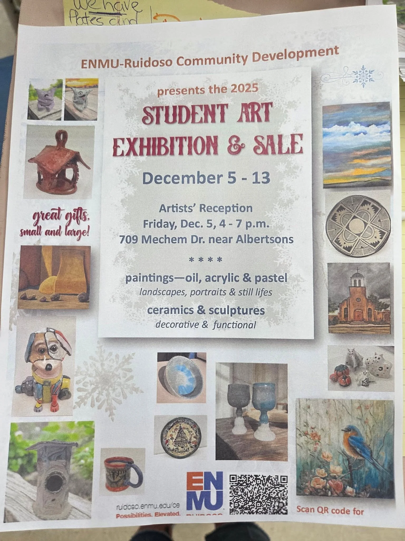 Promotional event graphic for Student Art Show at ENMU-Ruidoso, NM
