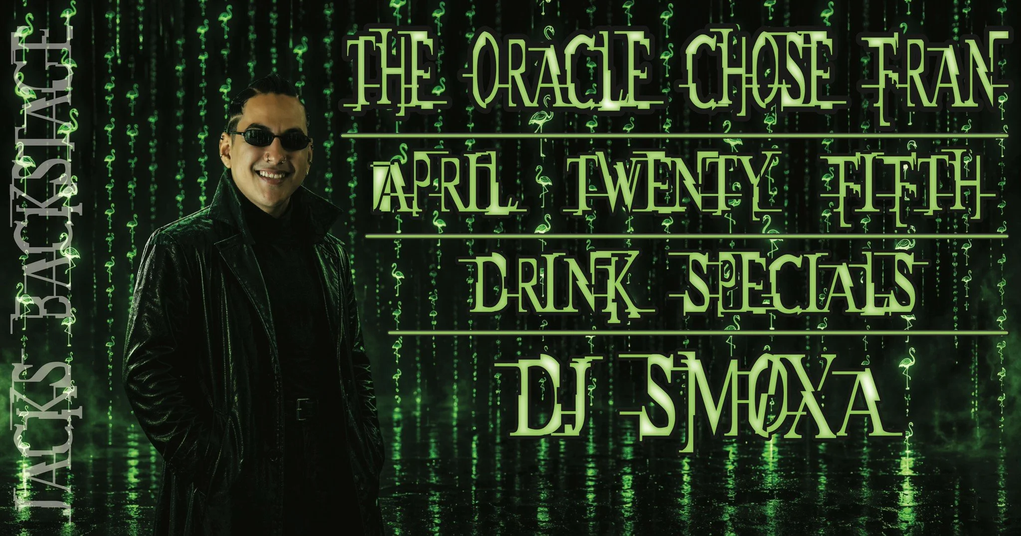 Promotional event graphic for DJ Night on April 26, 2026, at Jacks Backstage in Ruidoso, NM
