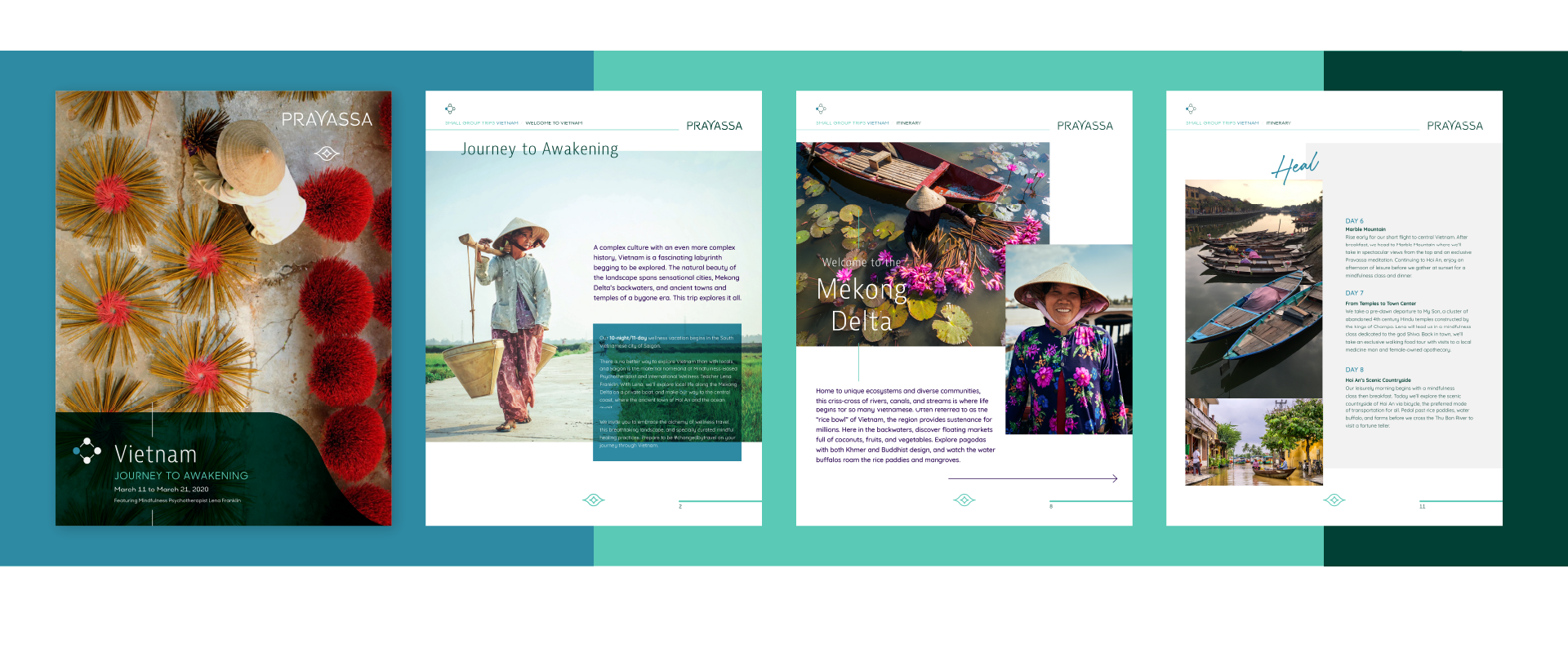 We designed a series of digital brochures for the custom travel and the small group offerings. Our templates were then able to be used by the in-house Pravassa design team.