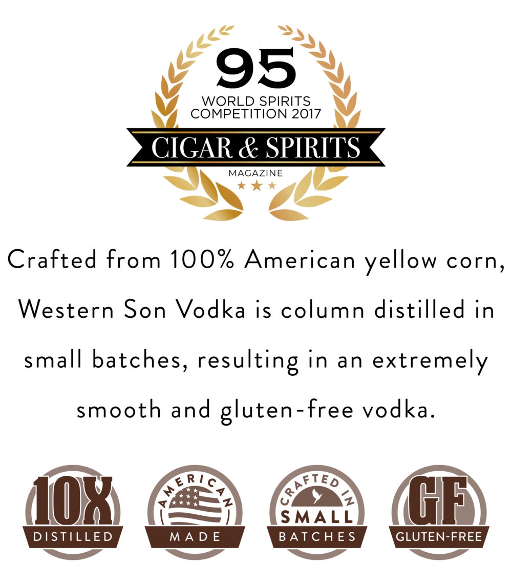 10 times distilled, American made, Crafted in small batches, gluten-free, 95 Cigar and Spirits rating
