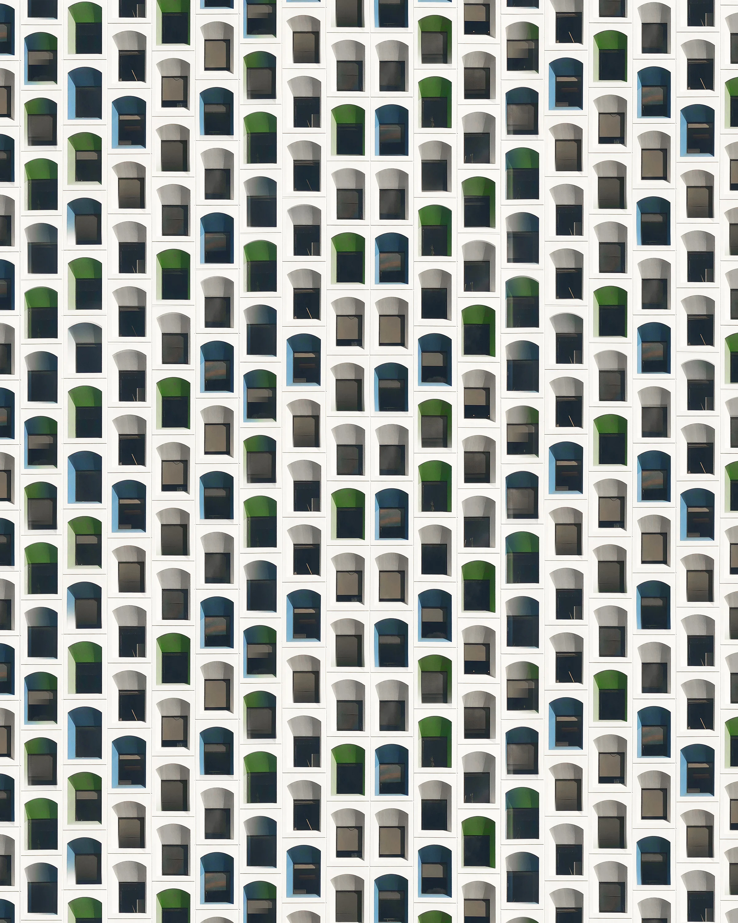 ‘1024 • Cellular’ - 2018 Slight fluctuations are introduced into the patterns of urban facades, allowing the ripple to generate new architectures. The realism of the image’s representation provokes the viewer’s cognition - attempting to imagine and rationalize the structures and rooms behind the hyperreality.