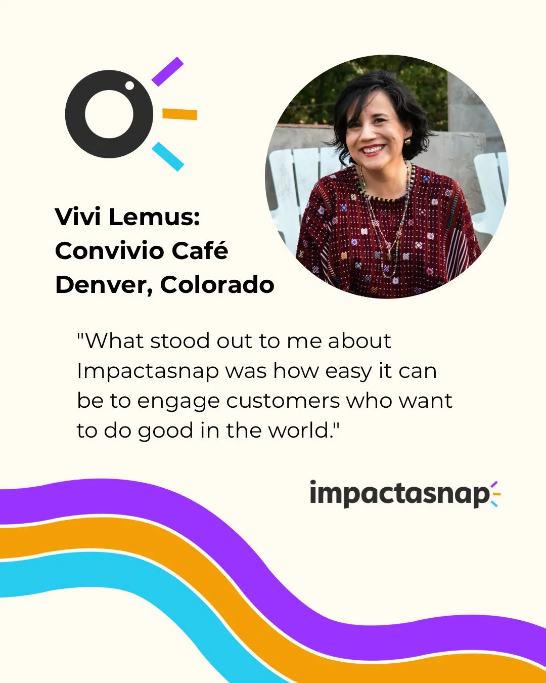 Partner Highlight✨Vivi Lemus Co-Owner of @convivio_cafe_co 

We bring excitement and momentum to social giving so it&rsquo;s fun and easy! ✨Make it happen with Impactasnap!✨

See how it works, link in bio!
#impactasnap 
#pop
#purposedriven
#nonprofit