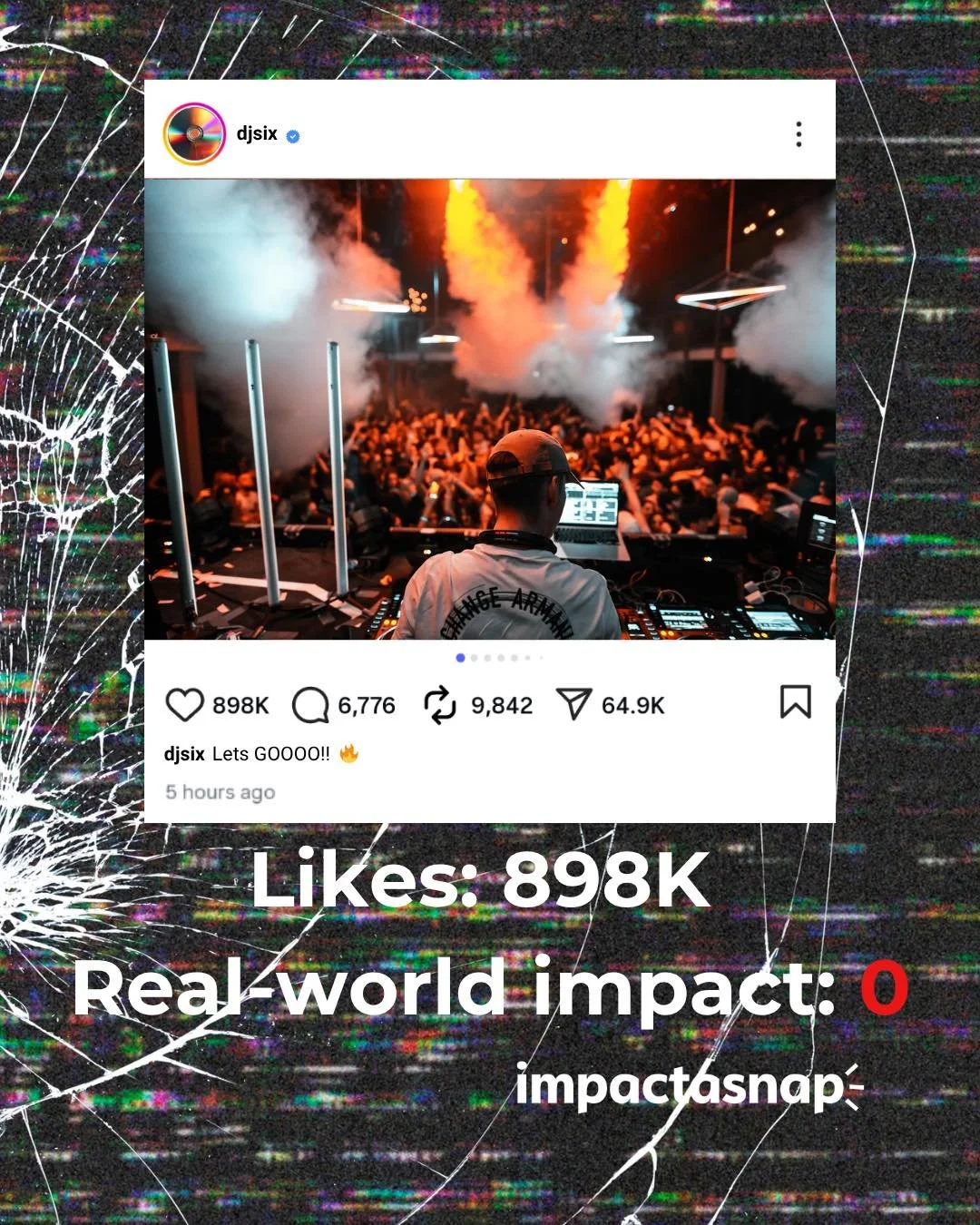 Likes don&rsquo;t mean anything. Be honest. What did your last post actually do?

We&rsquo;ve been taught to chase likes, views, and follows but none of that creates real impact on its own.

With Impactasnap, your posts can actually do something. Eve