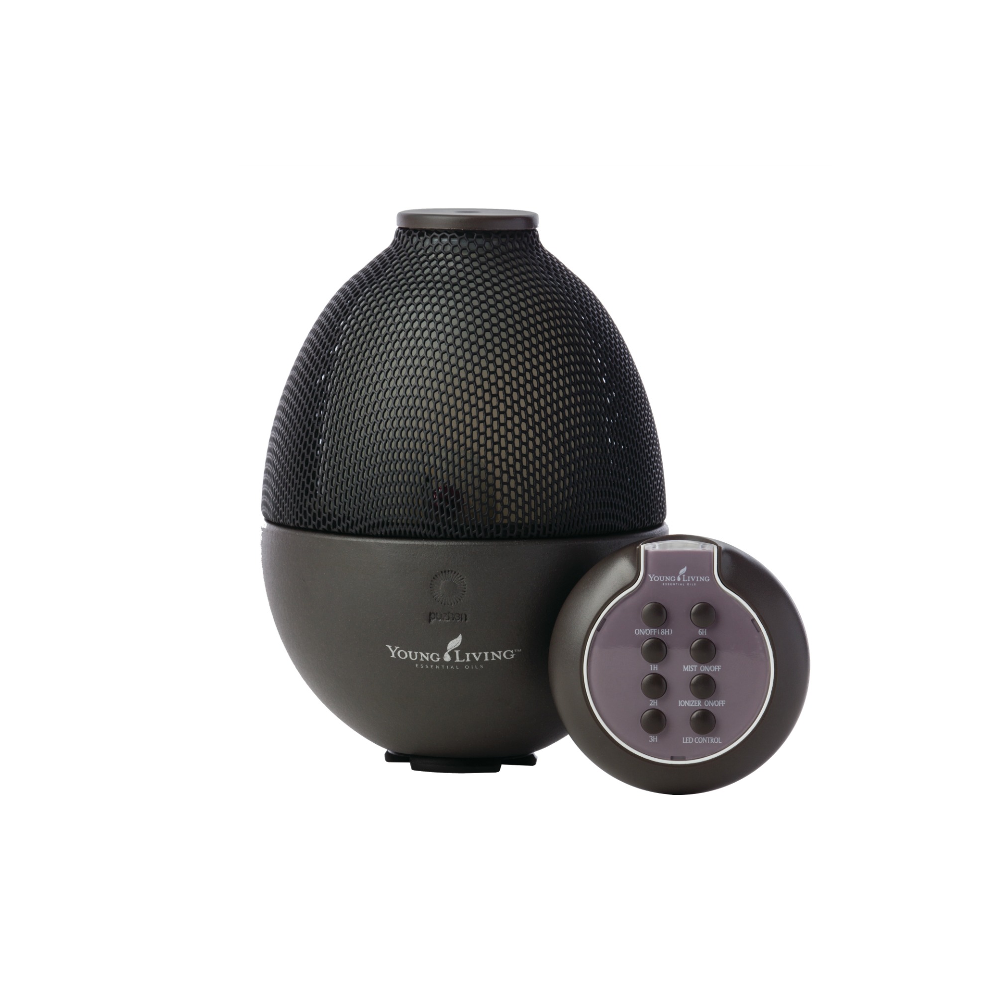 RAINSTONE DIFFUSER This diffuser is a popular one for the home, and its sleek design is also a favorite for men and women alike. It has multiple hour settings with automatic shutoff, five colorful LED light settings, a negative ionizer, and a remote control. Comes with a 5ml bottle of Tangerine and Peppermint essential oils. Click here to learn more about this product.
