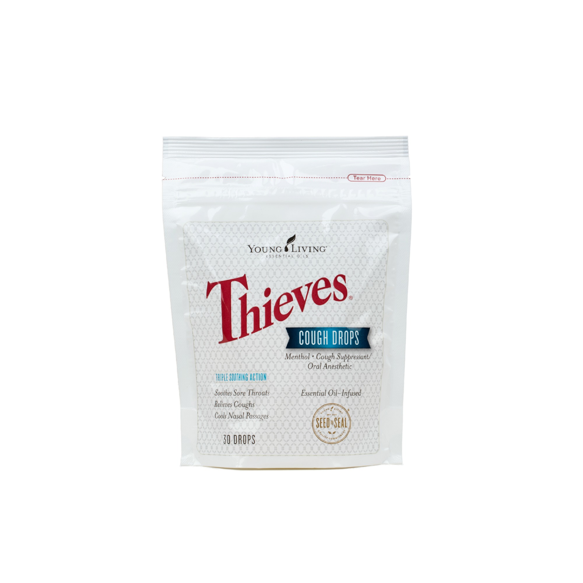 THIEVES COUGH DROPS Experience the power of Thieves and menthol in a cough drop! Offers comfort by relieving coughs, soothing sore throats, and cooling nasal passages. Minty, spicy, and sweet without processed sugar, dyes, artificial flavors, or preservatives, these cough drops are made with naturally derived ingredients, including Young Living’s pure, therapeutic-grade essential oils and menthol from Peppermint. Click here to learn more about this product.
