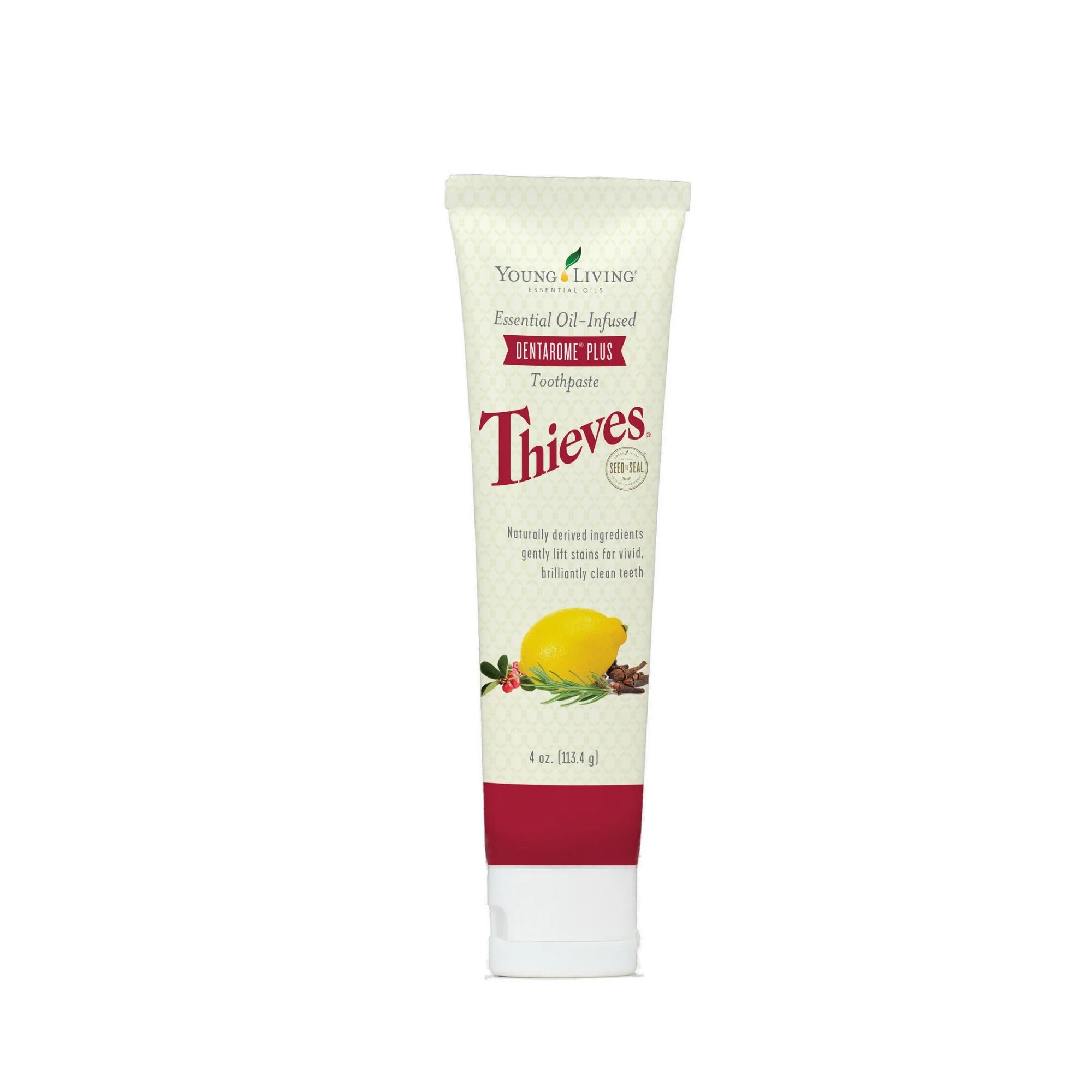 THIEVES DENTAROME PLUS TOOTHPASTE Naturally derived ingredients such as baking soda and Thieves essential oil blend gently lift stains for brilliantly clean teeth. The minty combination of Peppermint and Wintergreen essential oils adds to the refreshing flavor. Click here to learn more about this product.