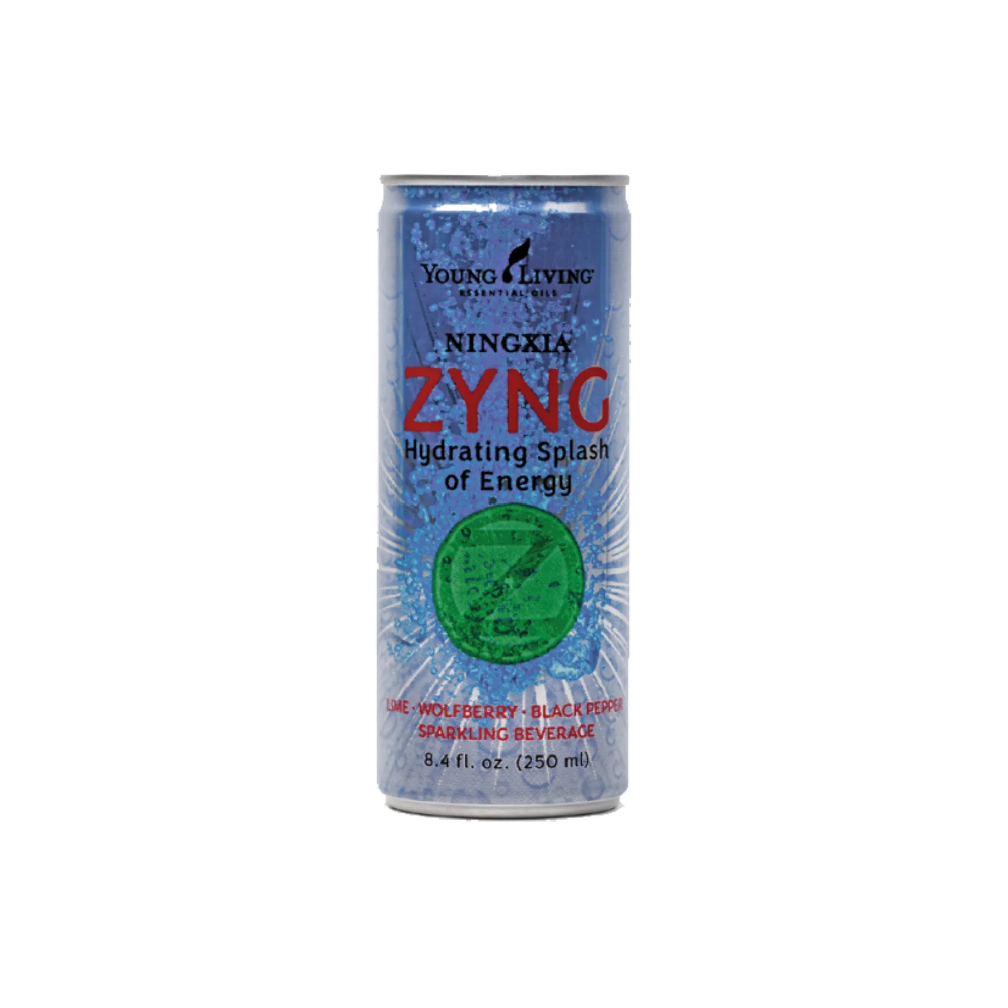 NINGXIA ZYNG Ningxia Zyng® is the perfect alternative to toxic sodas or energy drinks! Contains sparkling water, wolfberry puree, pear and blackberry juices, and a hint of Lime and Black Pepper essential oils, as well as natural flavors and sweeteners, white tea extract, and added vitamins. Has only 35 mg of naturally occurring caffeine, and only 35 calories per can. Grab a can on the go before you leave for a day of work or activities. Click here to learn more about this product.