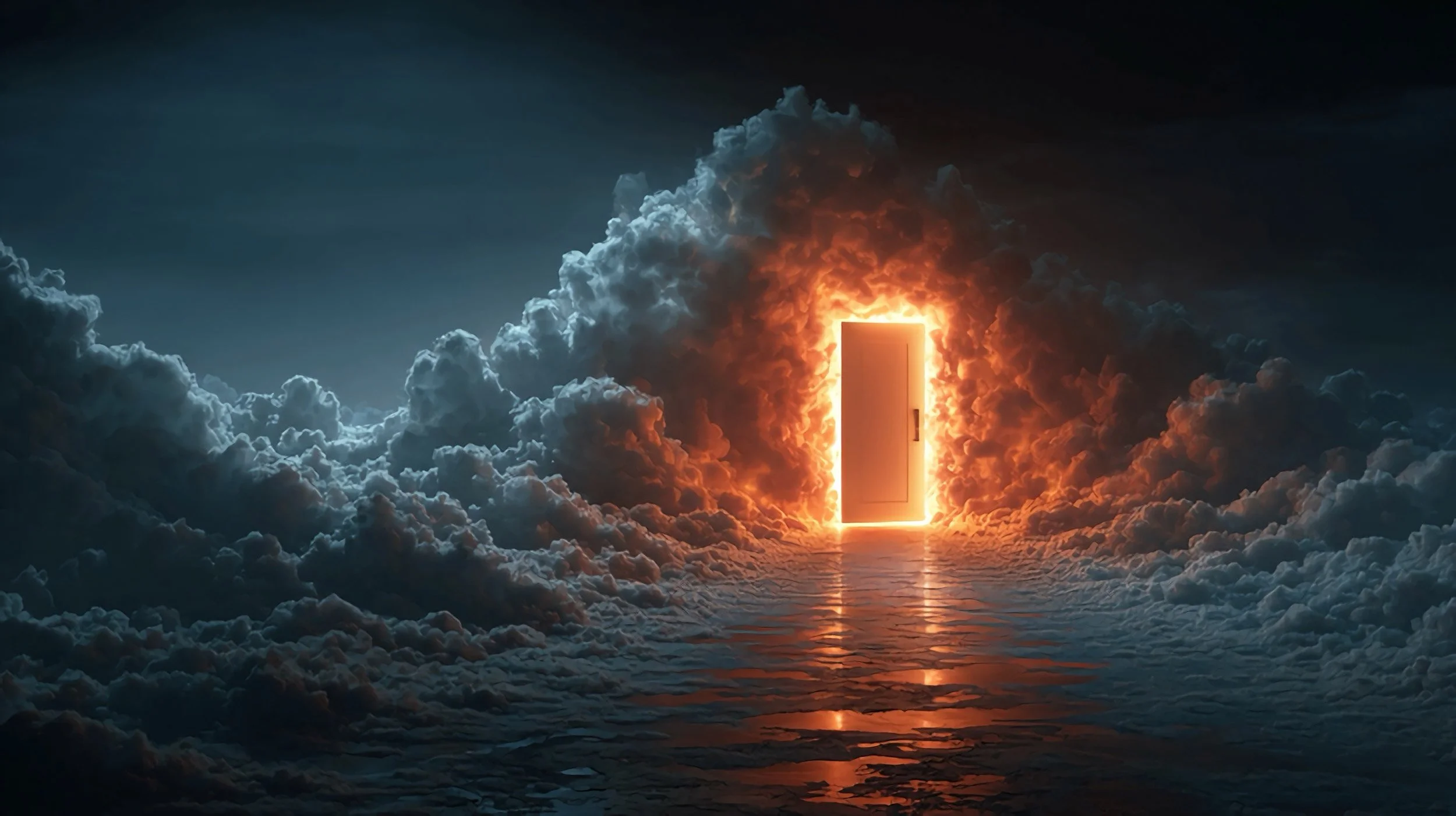 A brightly-lit doorway in the sky