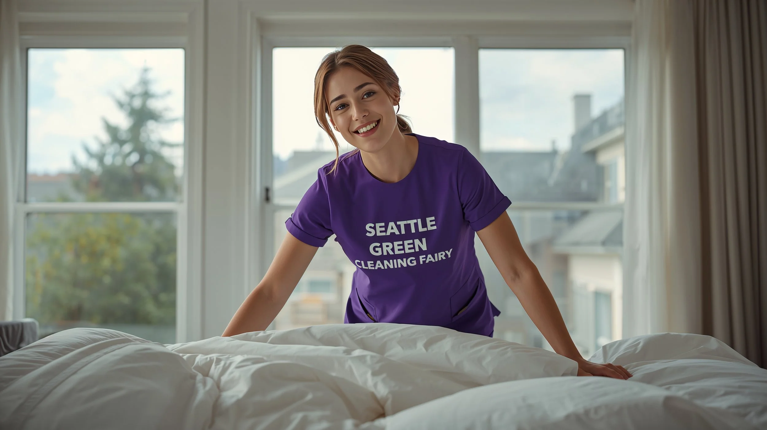 Residential bedroom cleaning service in Alki Seattle with professional cleaner