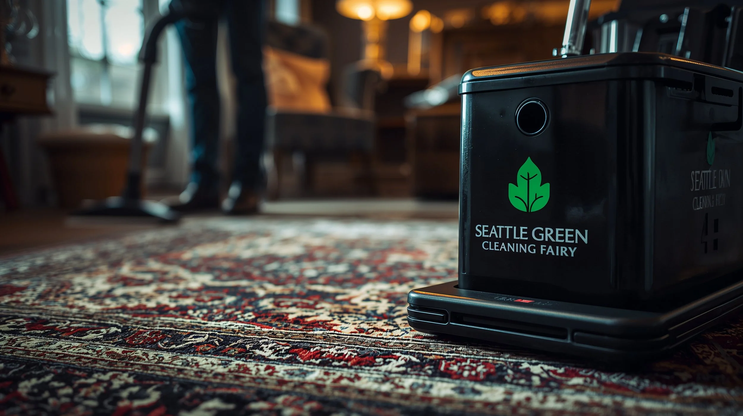Branded professional equipment used for area rug cleaning in Seattle homes