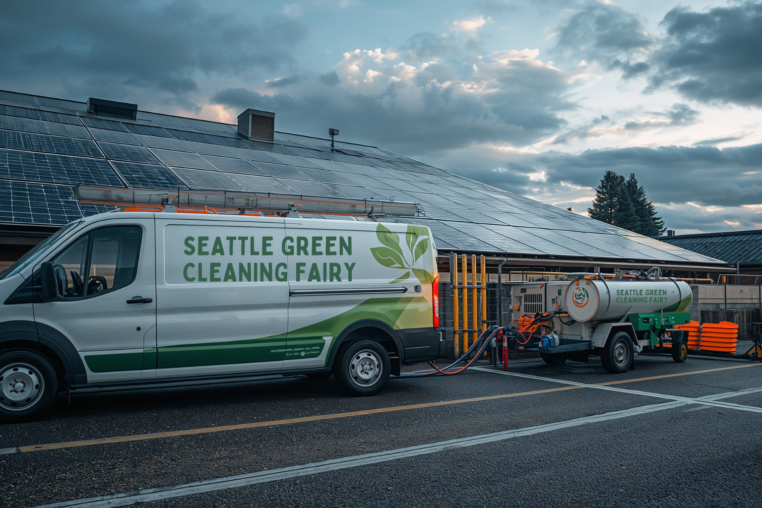 Professional solar panel cleaning equipment branded Seattle Green Cleaning Fairy