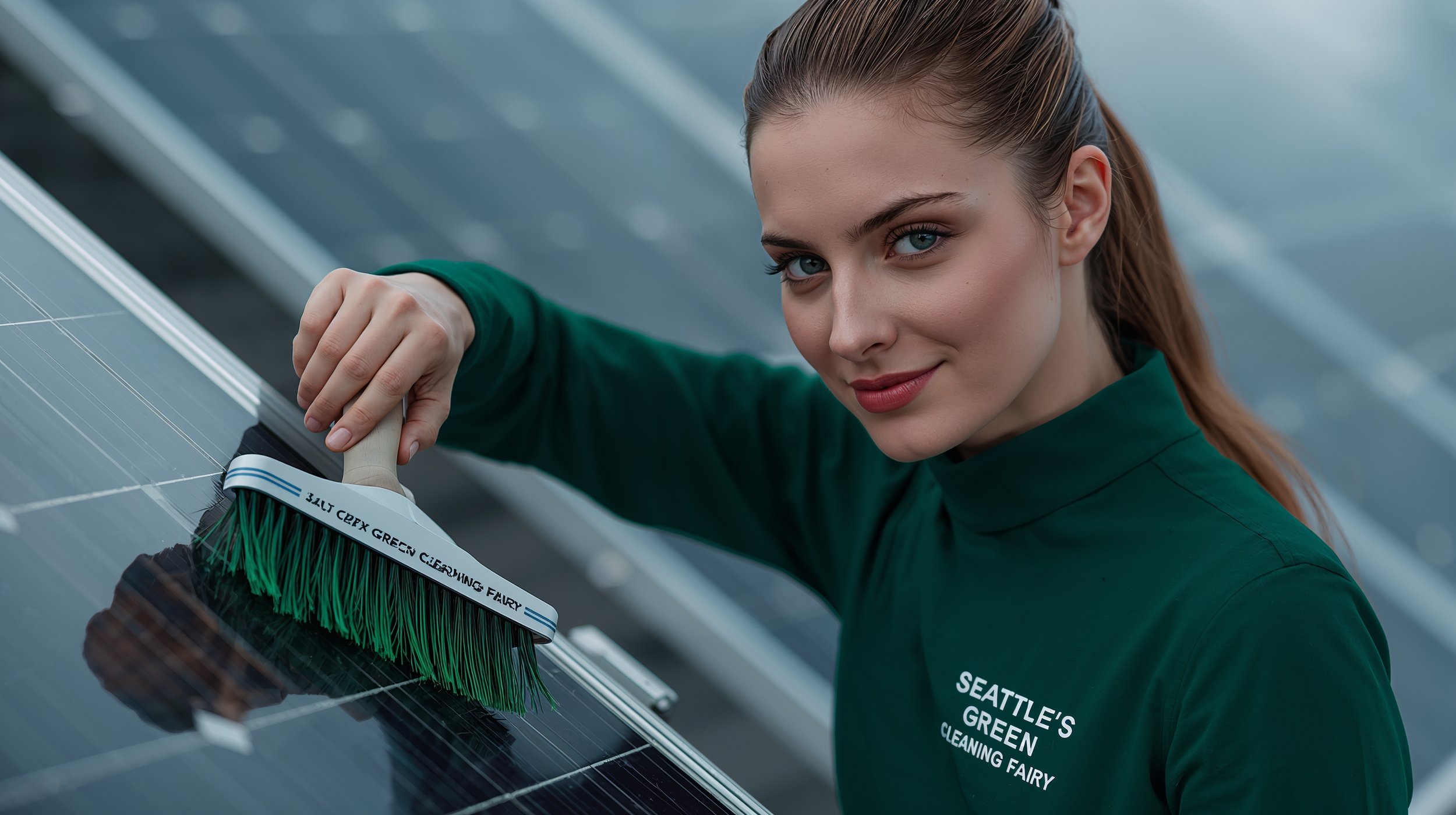 Detailed solar panel cleaning service performed by Seattle Green Cleaning Fairy professional