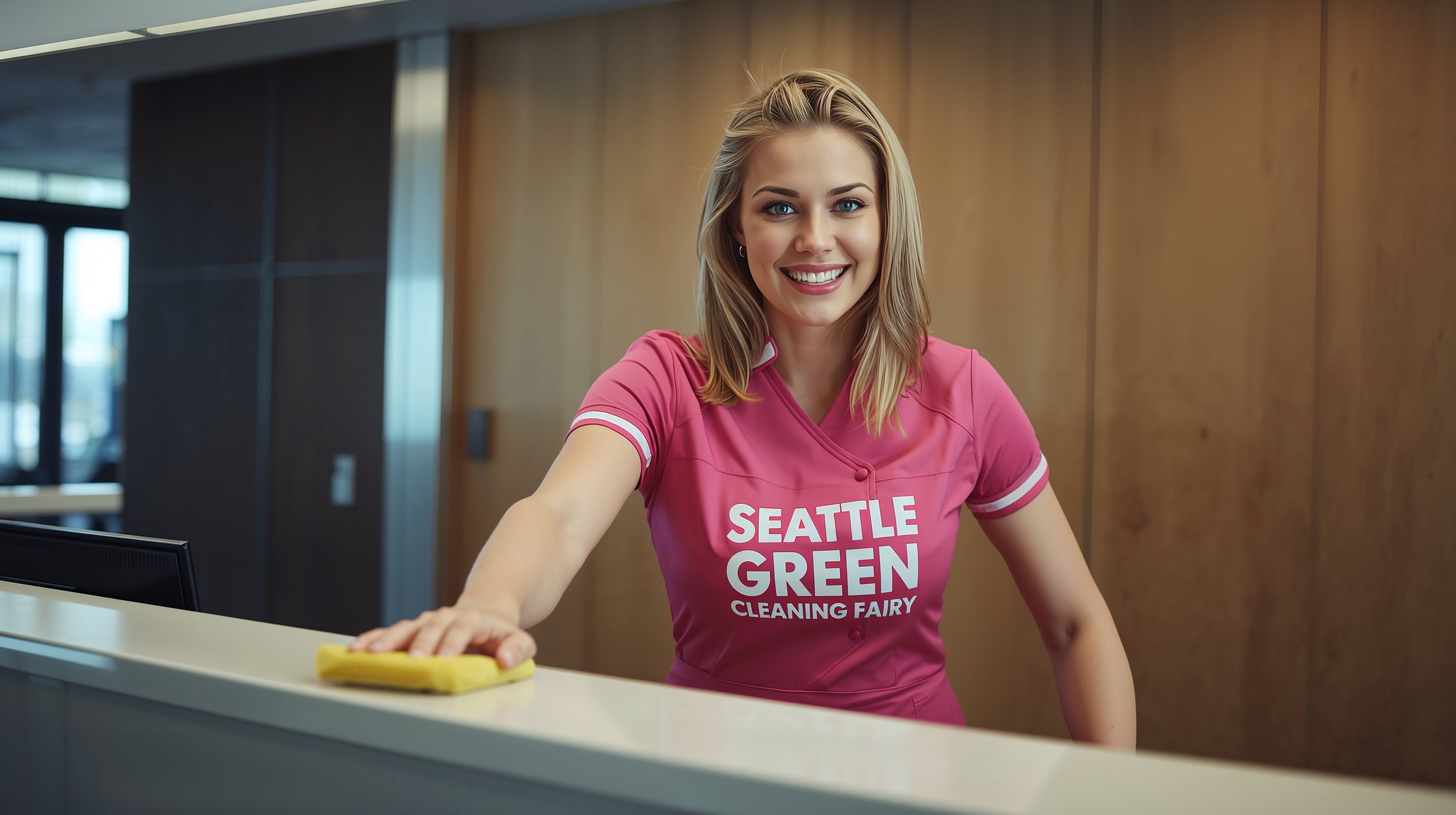 Reception area cleaning service for Seattle office buildings by Seattle Green Cleaning Fairy