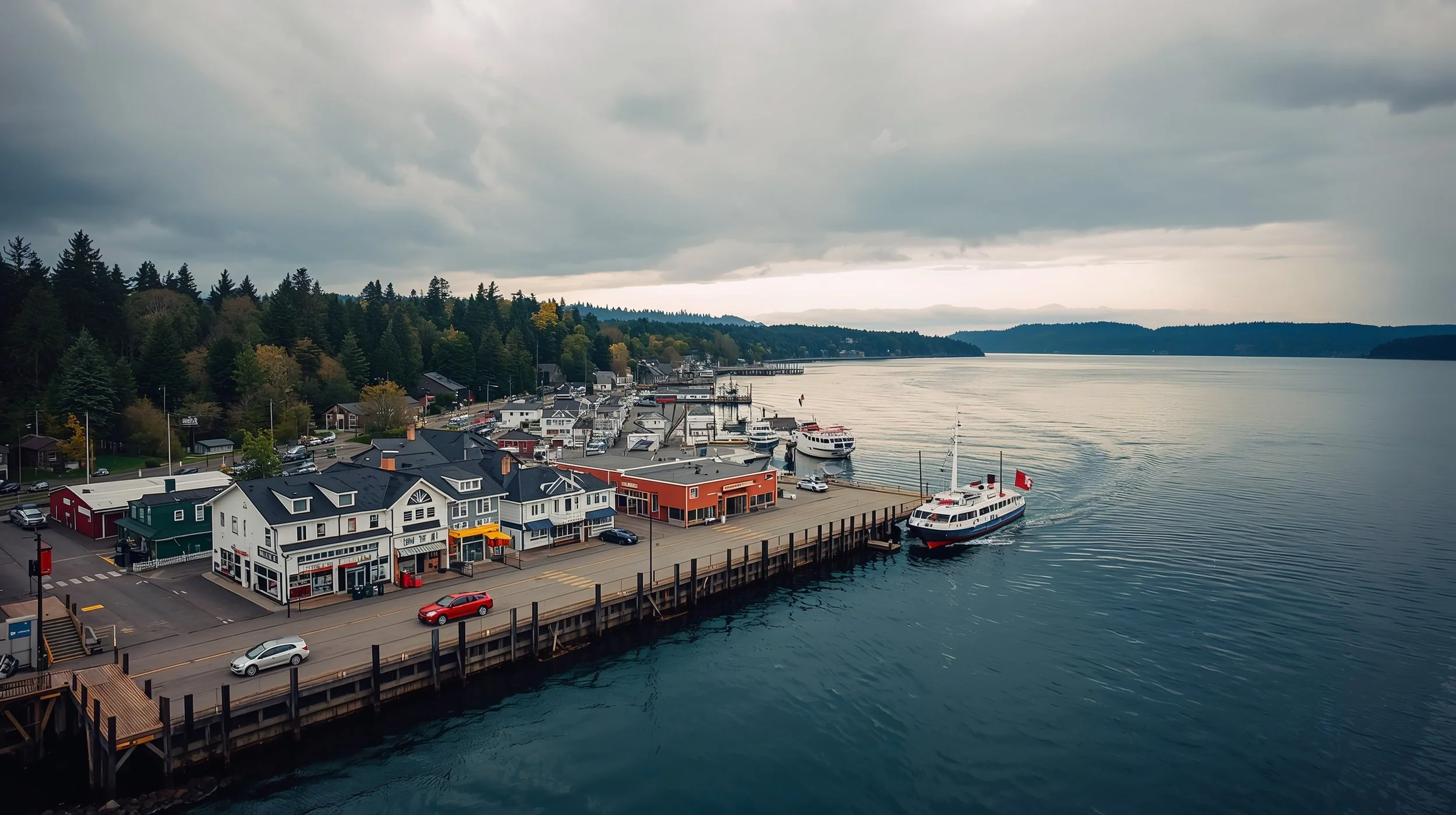 Bainbridge Island ferry terminal and waterfront in Washington