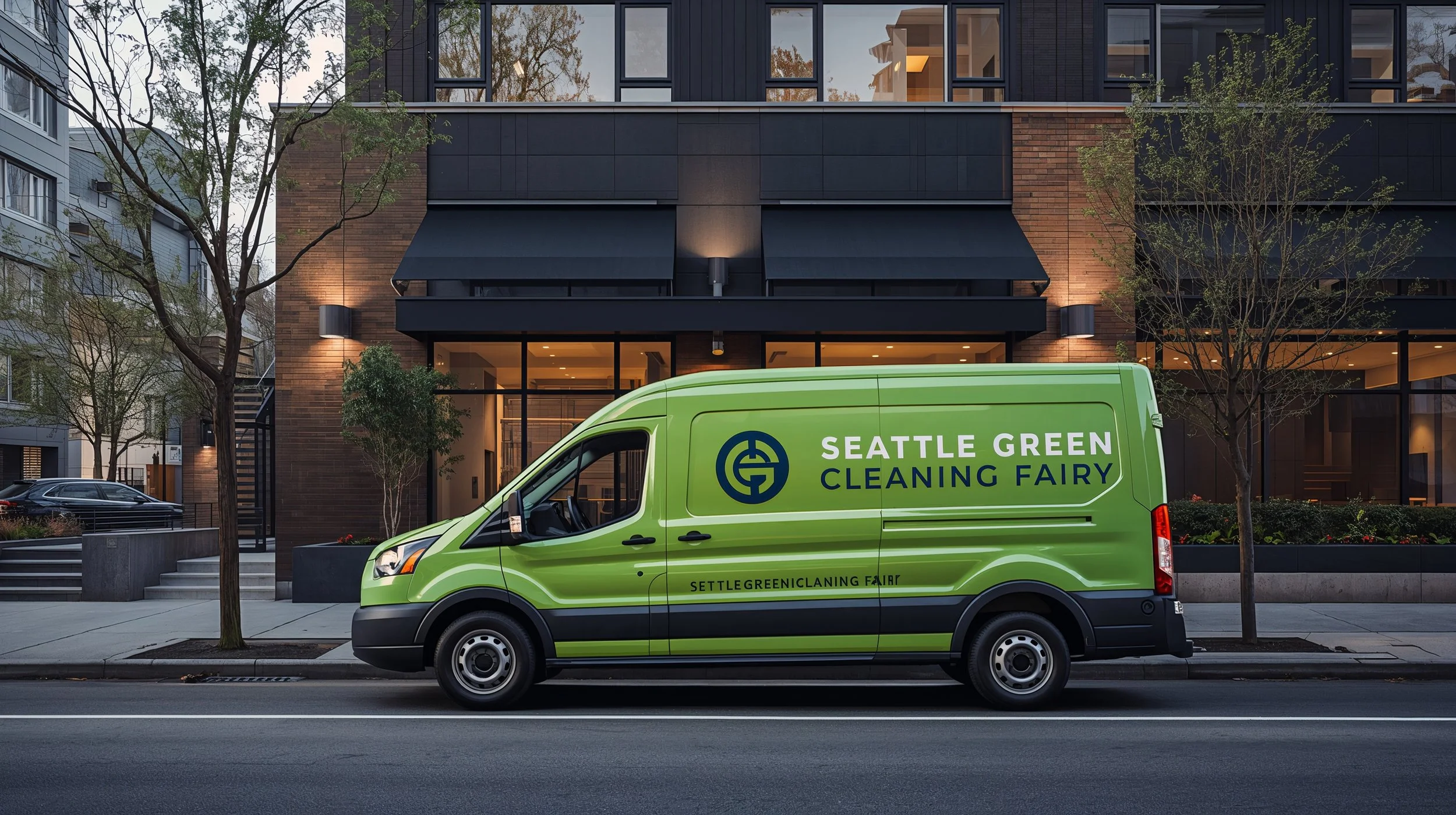Seattle apartment cleaning service vehicle with clear company branding