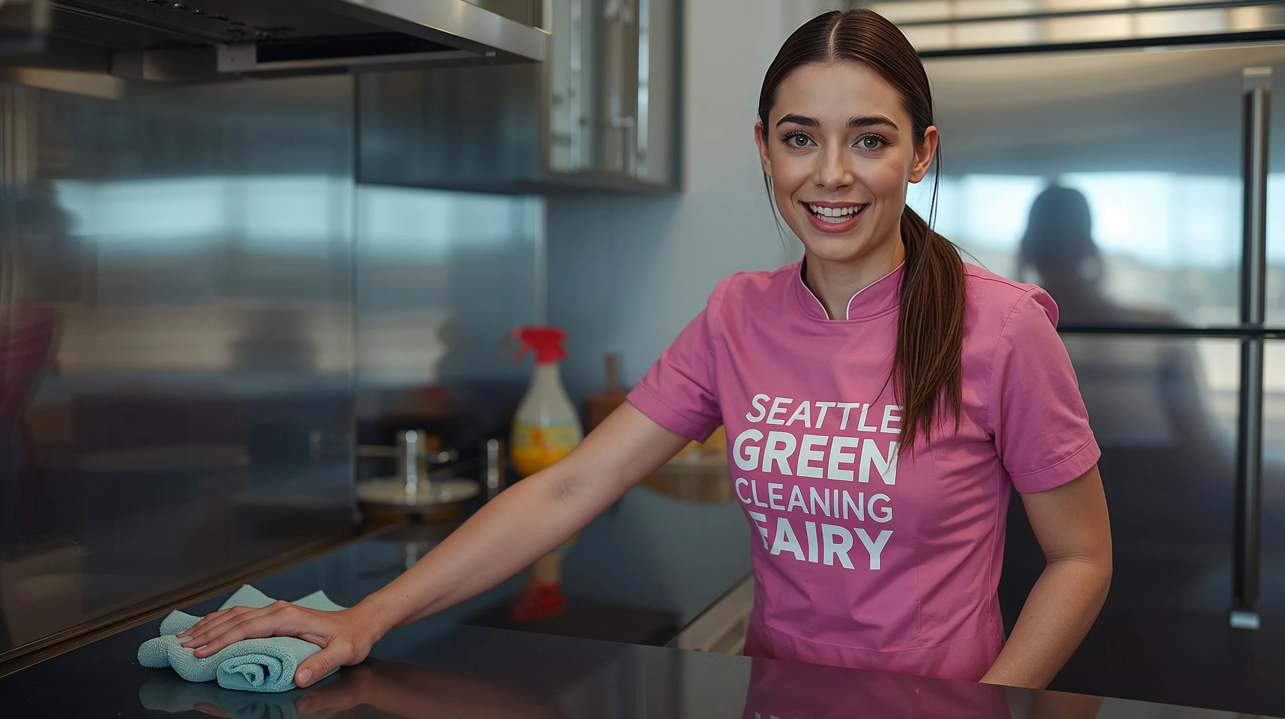 Seattle apartment kitchen cleaning service showing detailed countertop cleaning