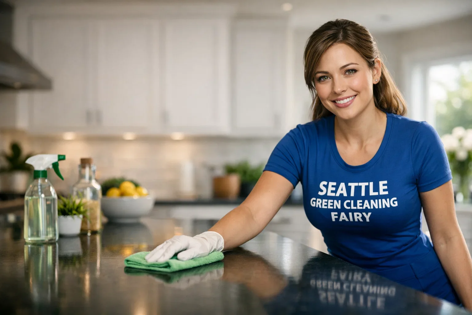 Seattle Green Cleaning Fairy cleaner showing care and attention to detail in a clean Seattle interior