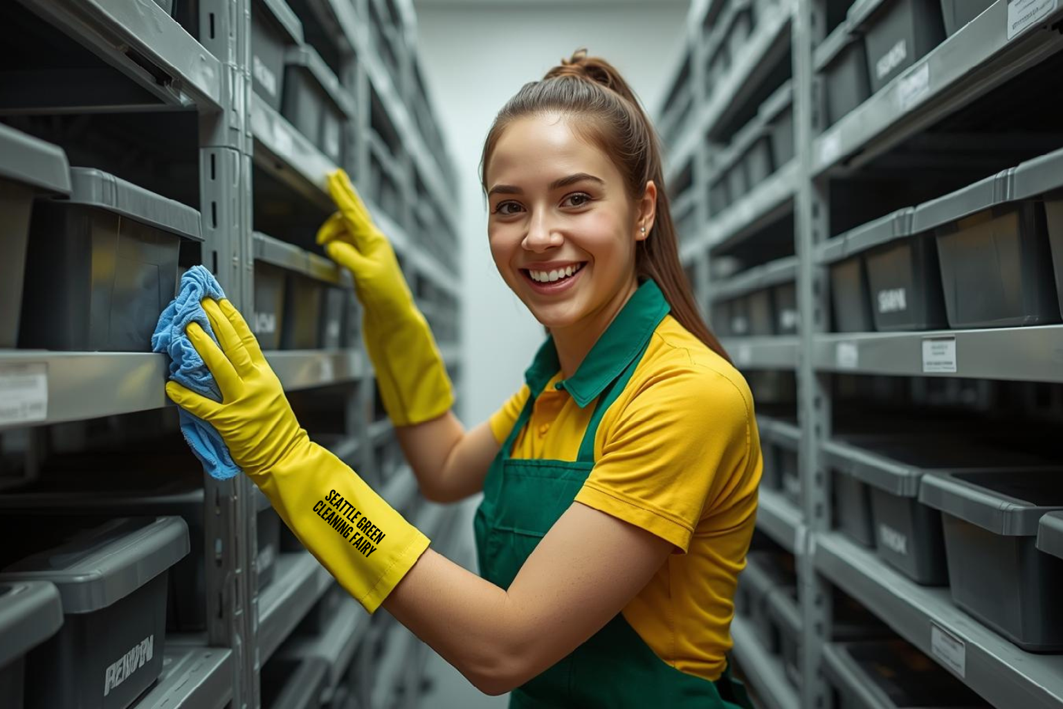 Seattle Green Cleaning Fairy cleaning a storage room in Roosevelt Seattle