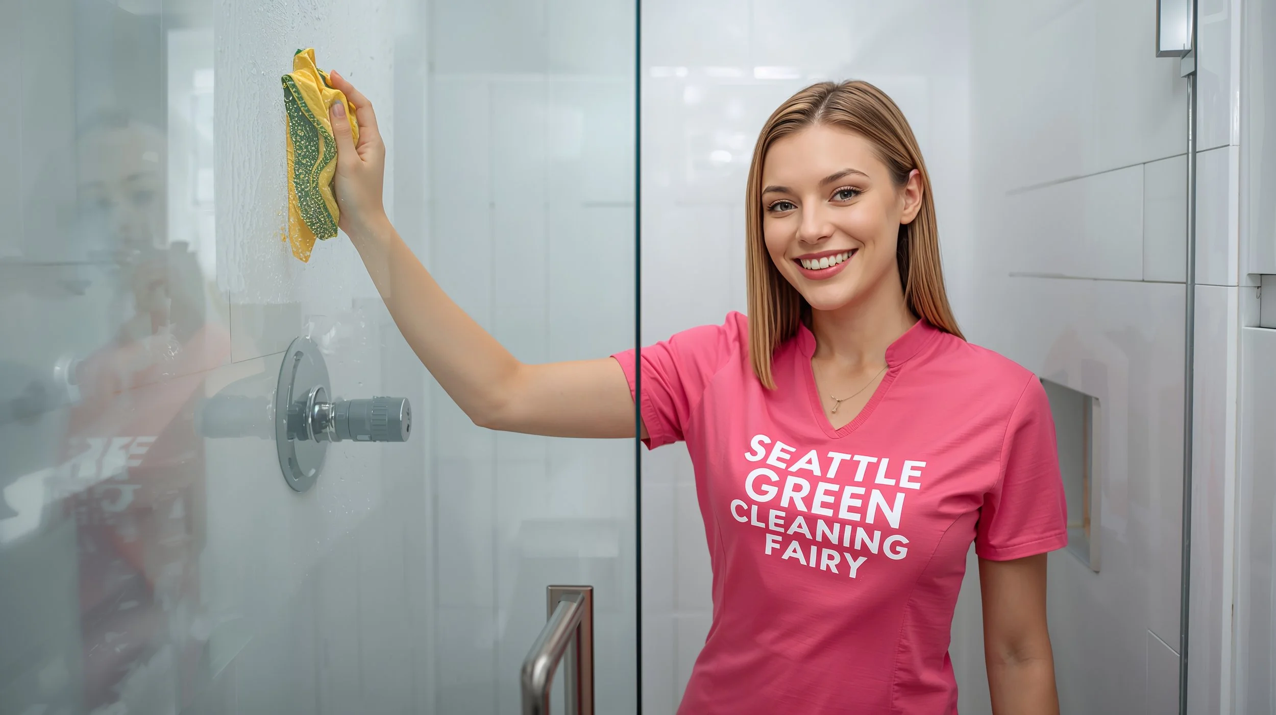 Seattle Green Cleaning Fairy cleaning shower glass door in Shoreline Washington