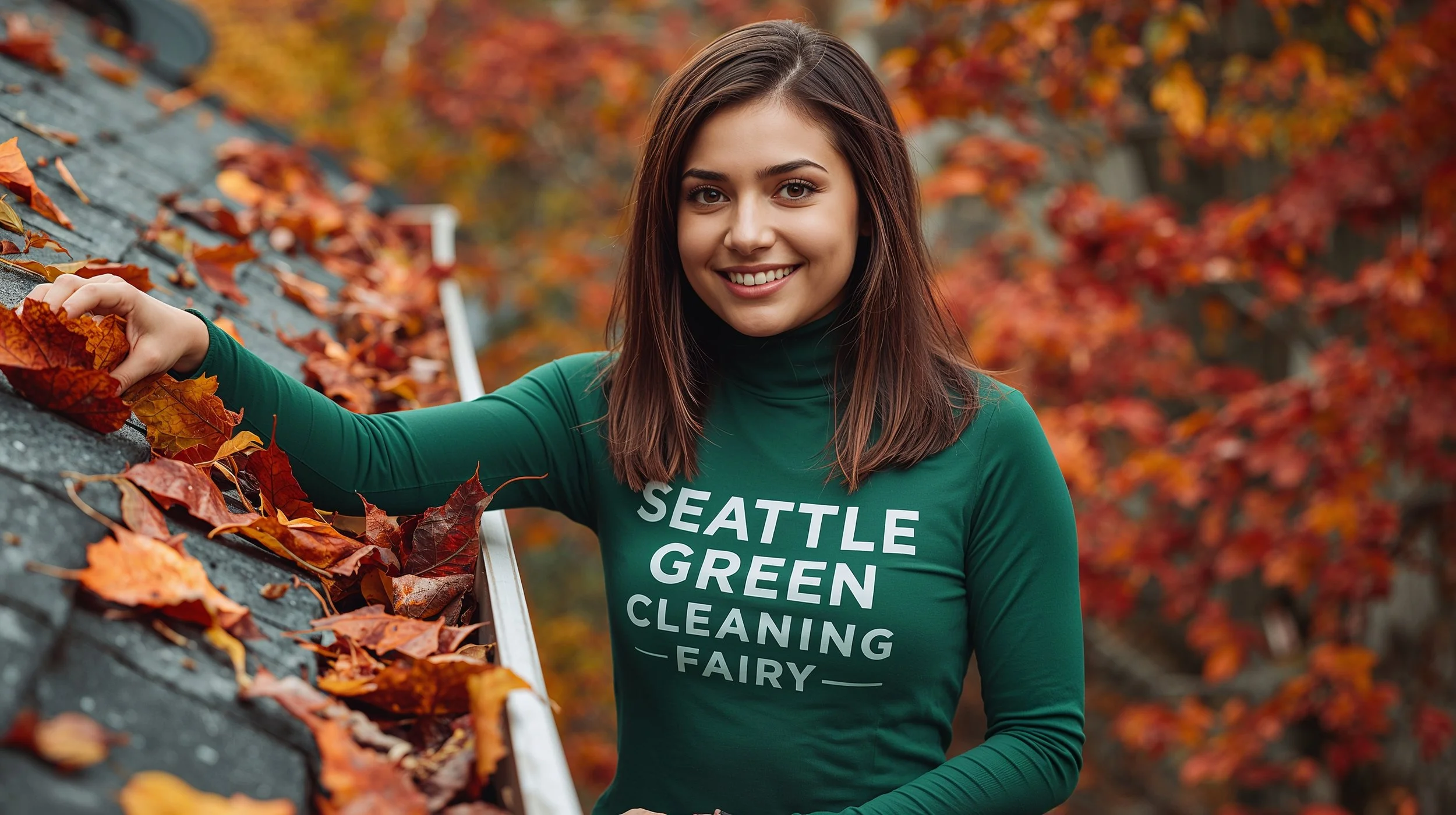Autumn gutter cleaning service in Seattle neighborhood