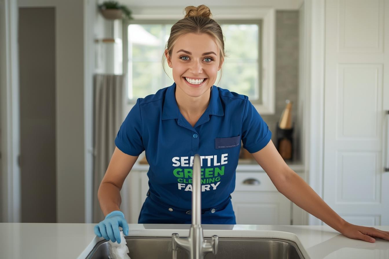 Seattle Green Cleaning Fairy cleaning a kitchen sink in Ravenna Seattle