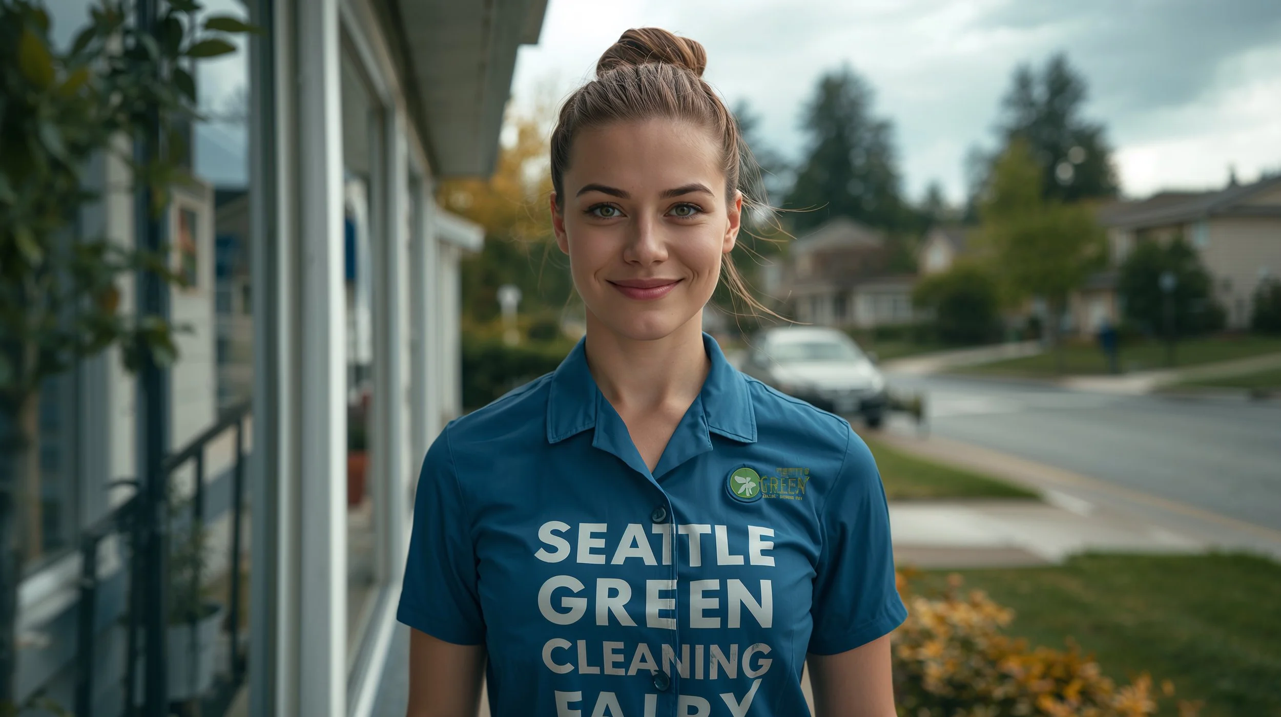 Professional cleaner detailing concrete driveway edges in Seattle