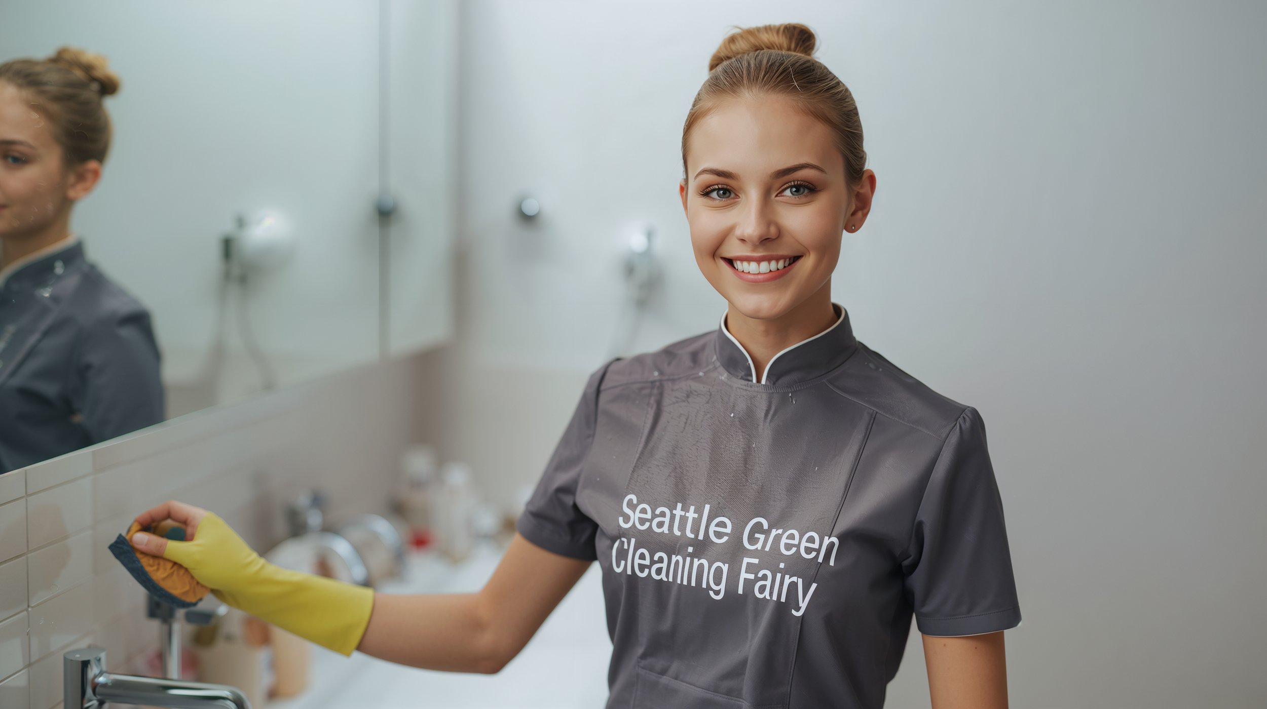 Seattle Green Cleaning Fairy cleaning shower glass in Lynnwood Washington bathroom